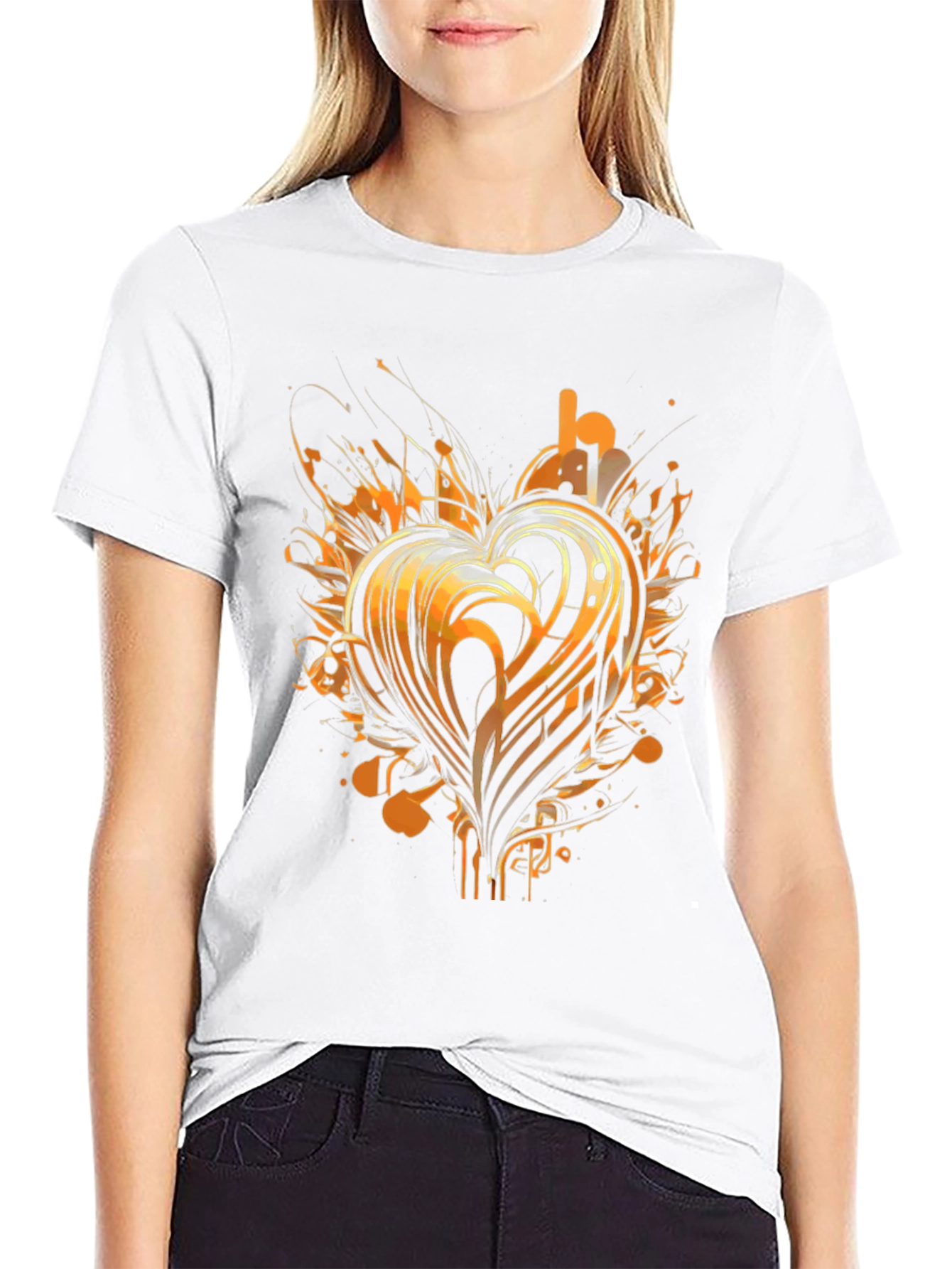 Abstract Heart Graphic Tee - Black