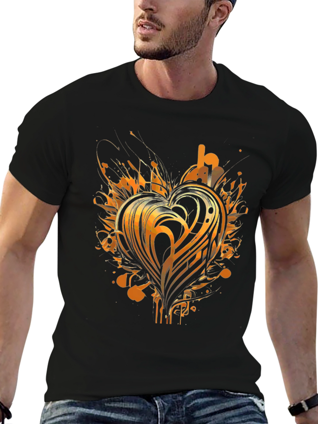 Abstract Heart Graphic Tee - Black