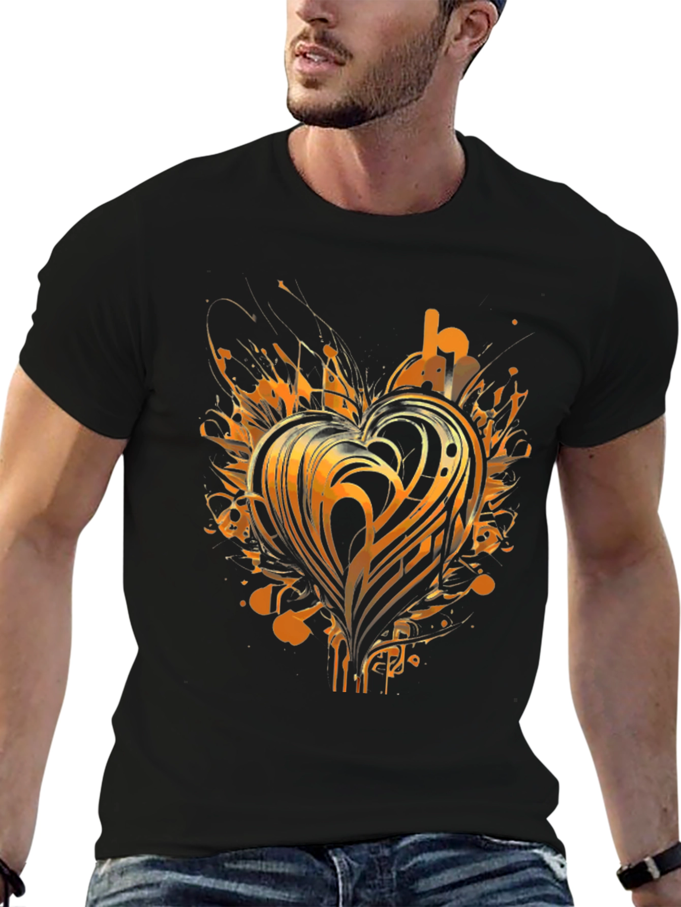 Abstract Heart Graphic Tee - Black