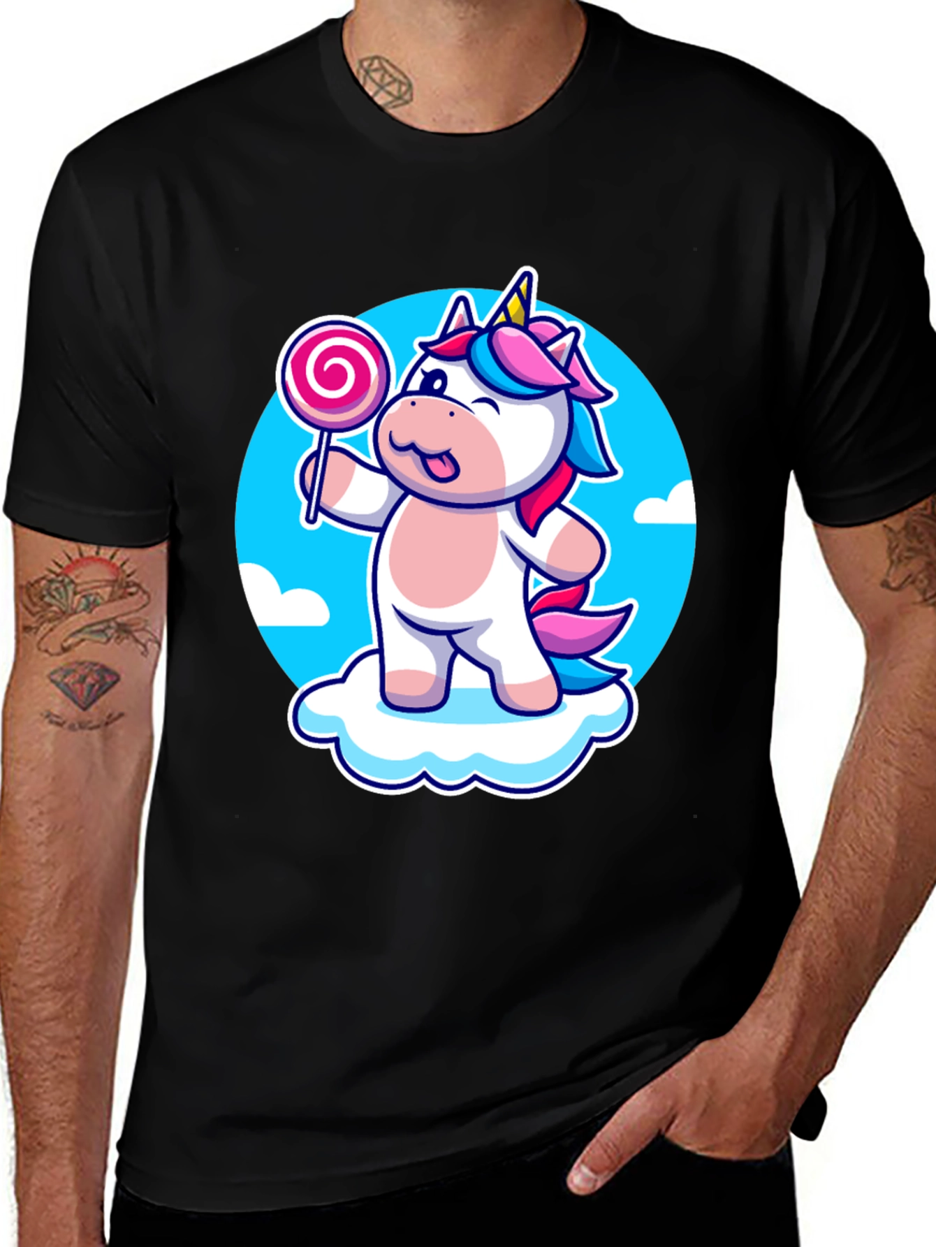 Unicorn Lollipop Graphic T-Shirt - Cute and Fun Design