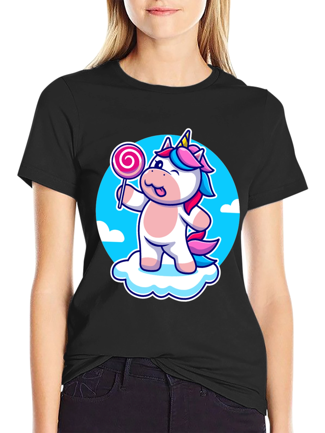 Unicorn Lollipop Graphic T-Shirt - Cute and Fun Design