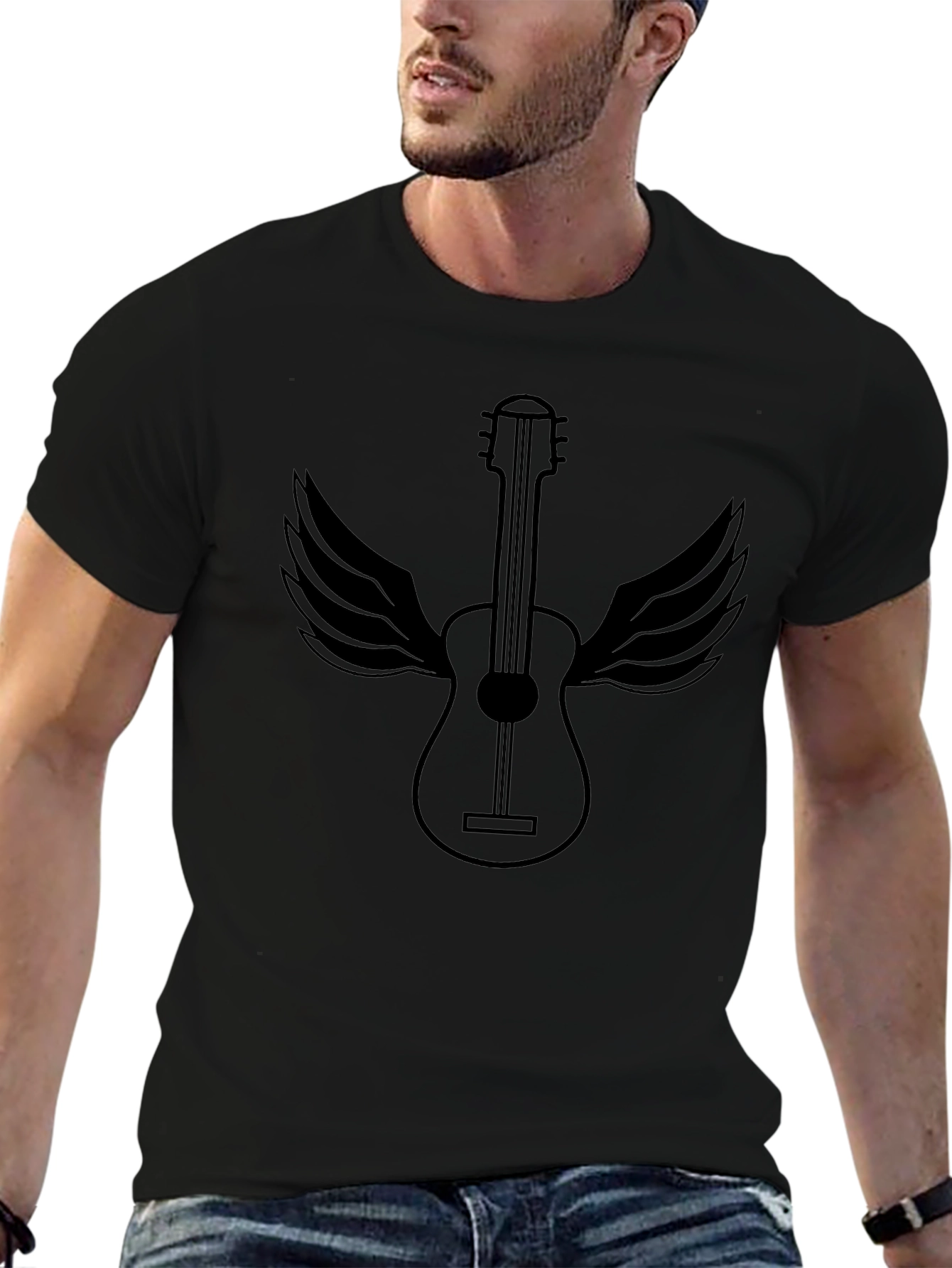 Guitar Wings Graphic Tee - Black Cotton Comfort