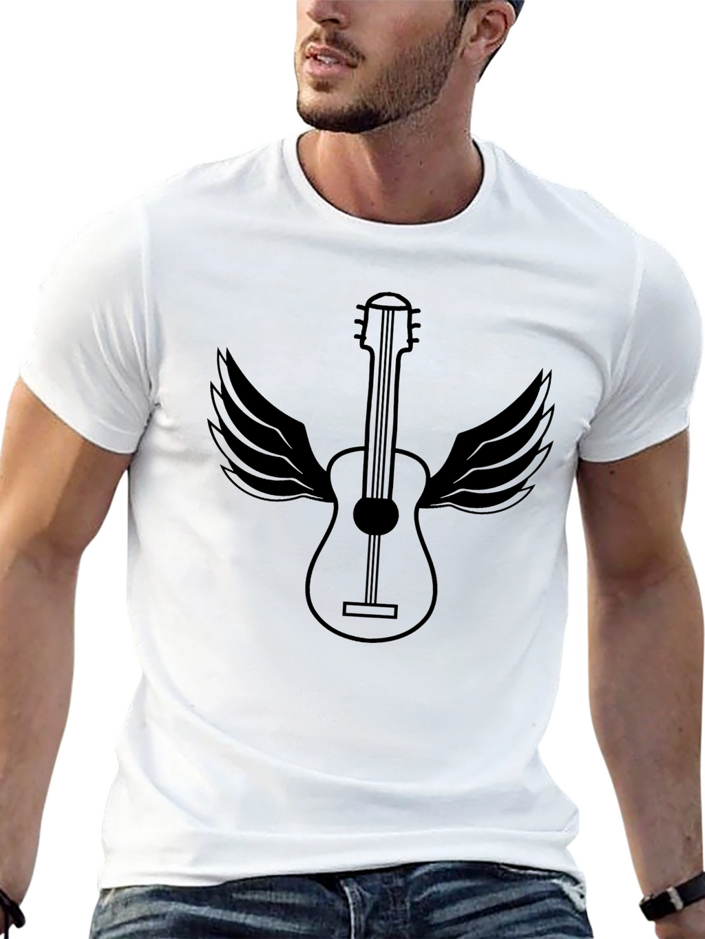 Guitar Wings Graphic Tee - Black Cotton Comfort