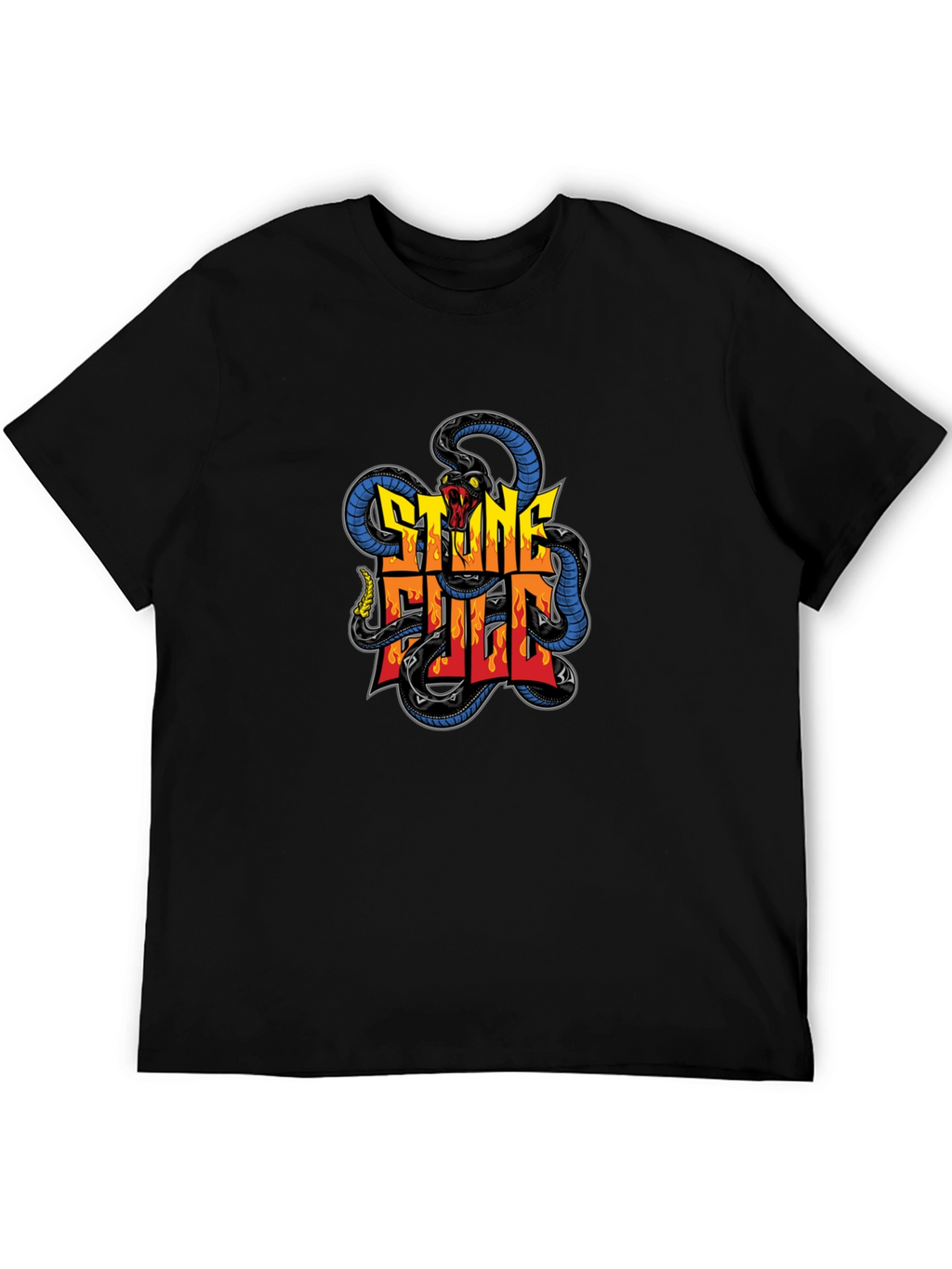 Stone Full Snake Graphic Tee - Mens Black T-Shirt