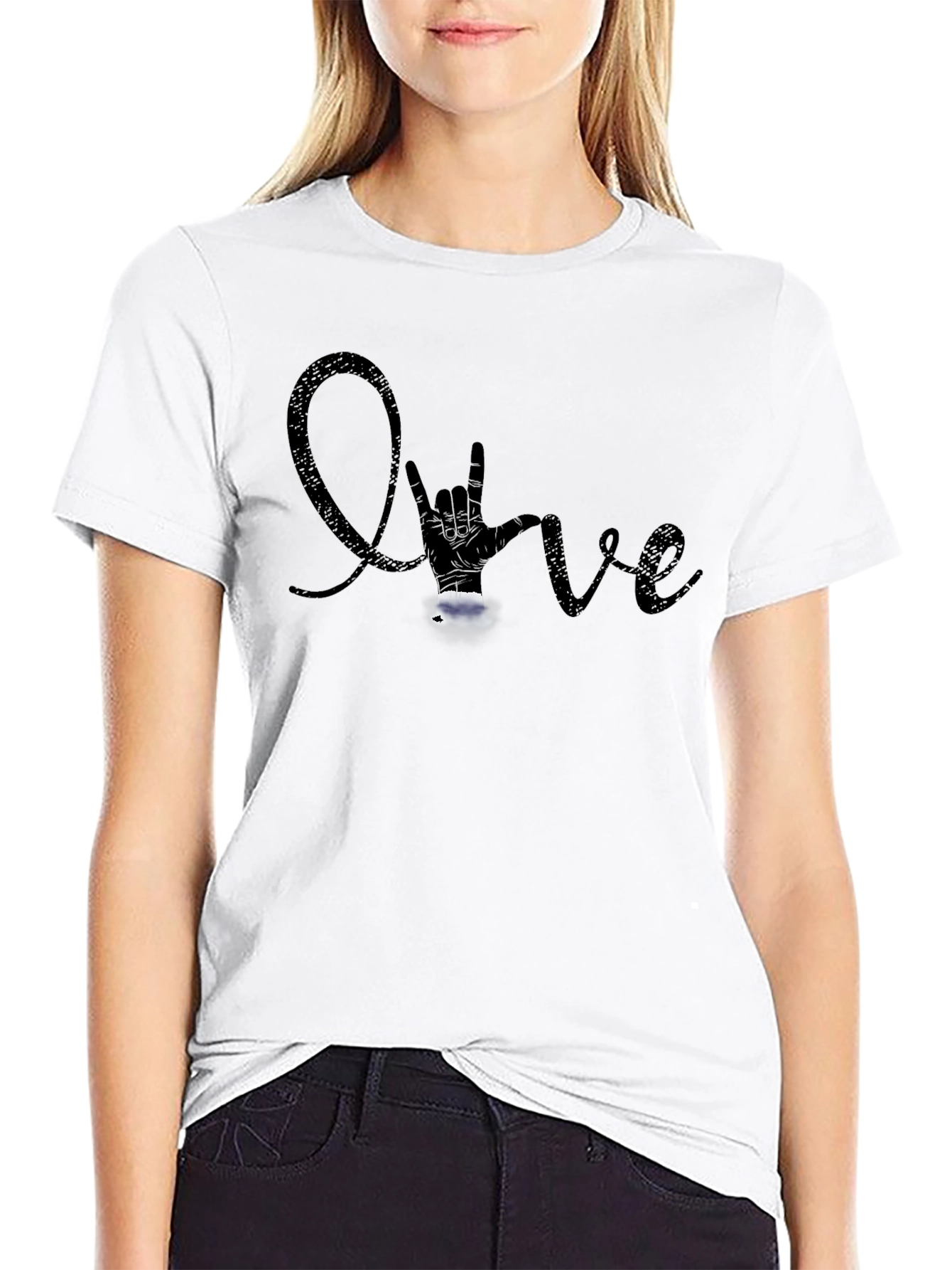 Love Sign Language Graphic Black T-Shirt