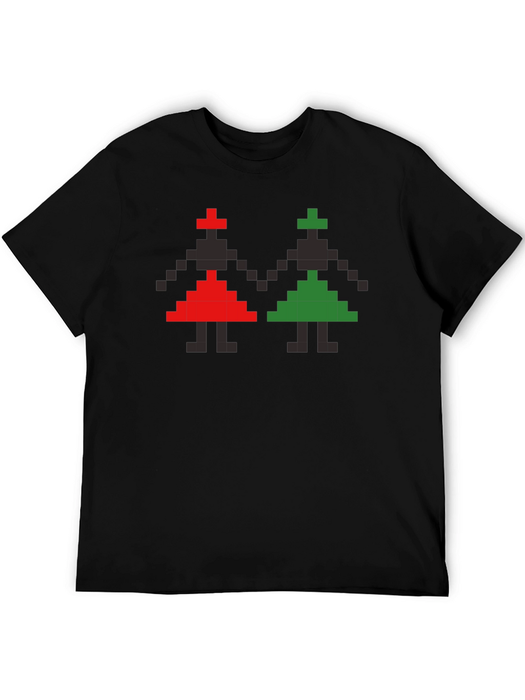 Retro Pixel Art T-Shirt - Red and Green Figures
