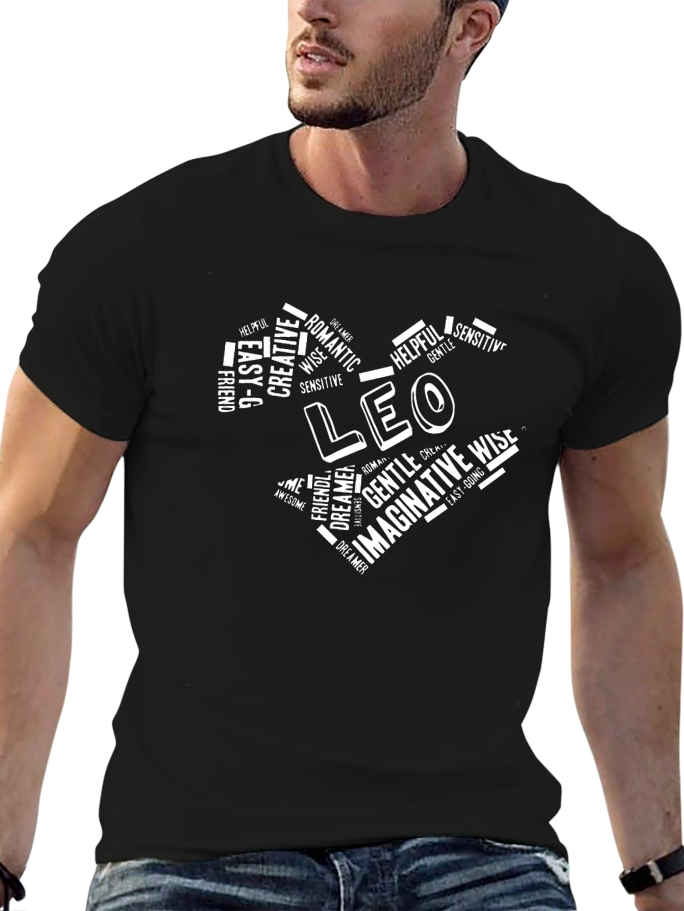 Mens Leo Zodiac Heart Word Graphic T-Shirt