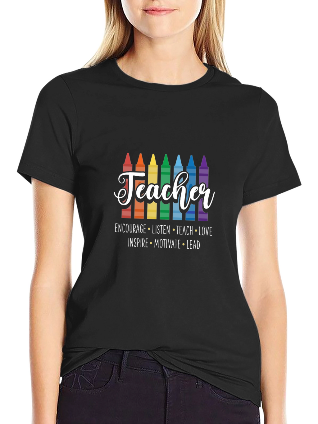 Teacher Crayon Graphic T-Shirt