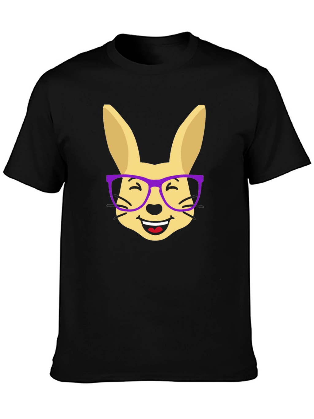 Funny Rabbit with Glasses Black T-Shirt