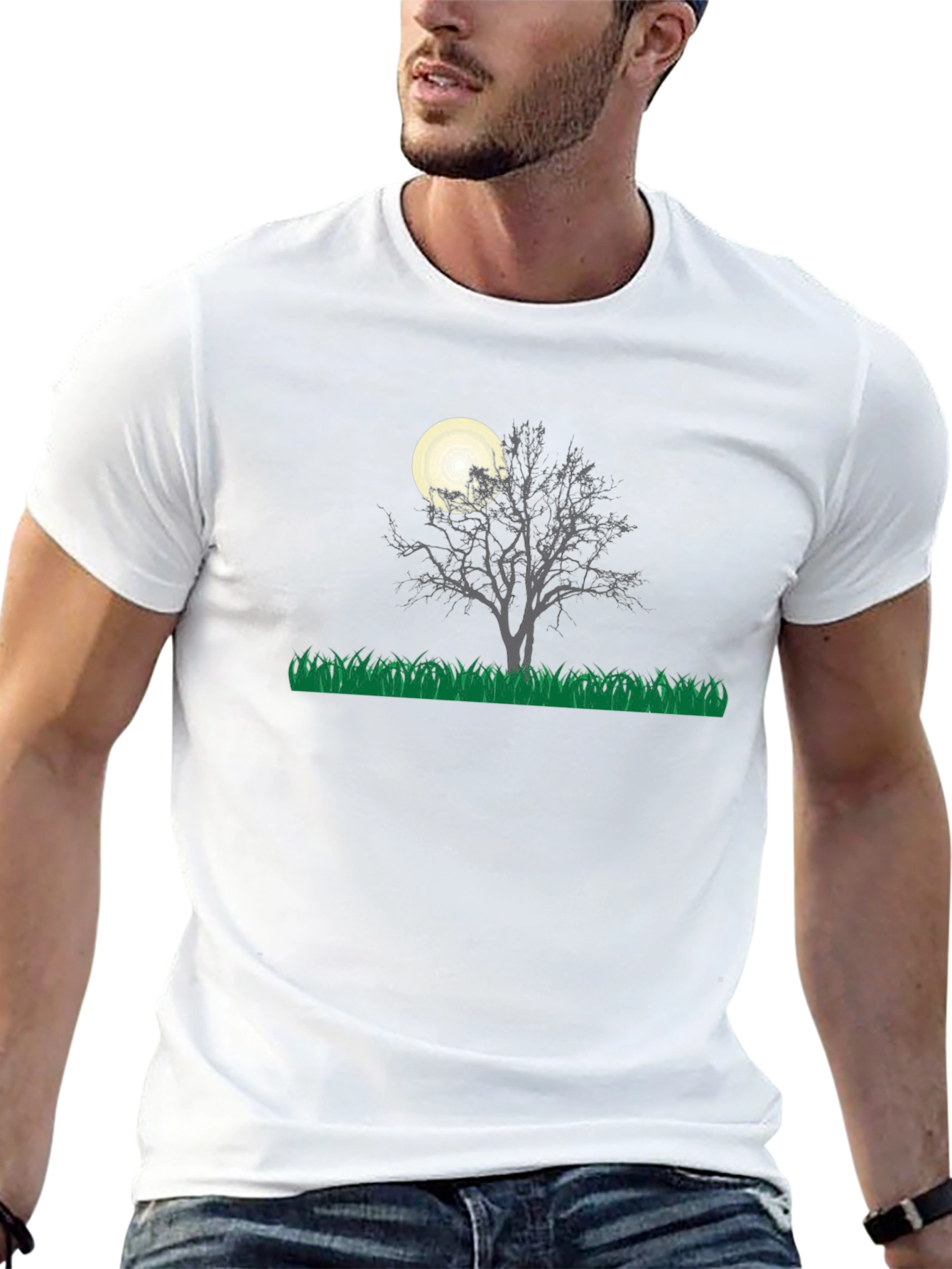 Eerie Night Tree Graphic Tee - Black Cotton Blend