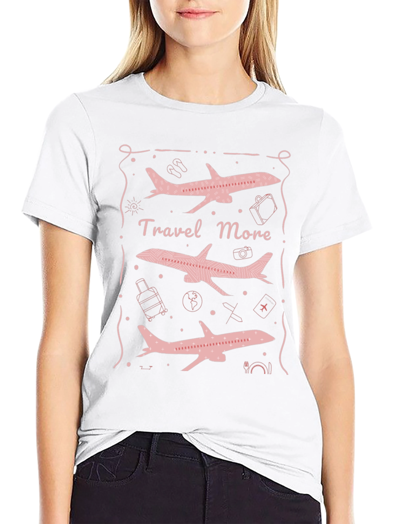 Travel More Airplane Graphic Tee - Black