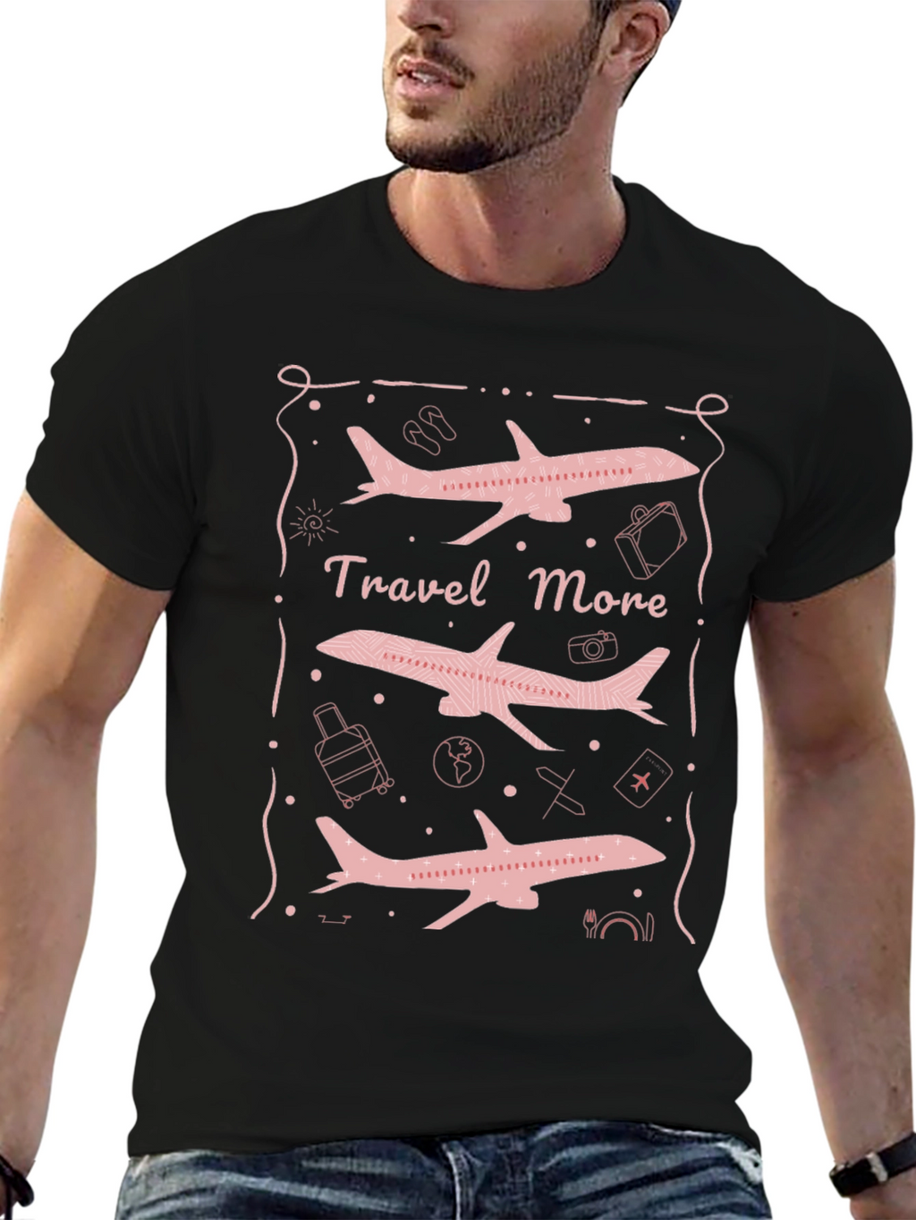 Travel More Airplane Graphic Tee - Black