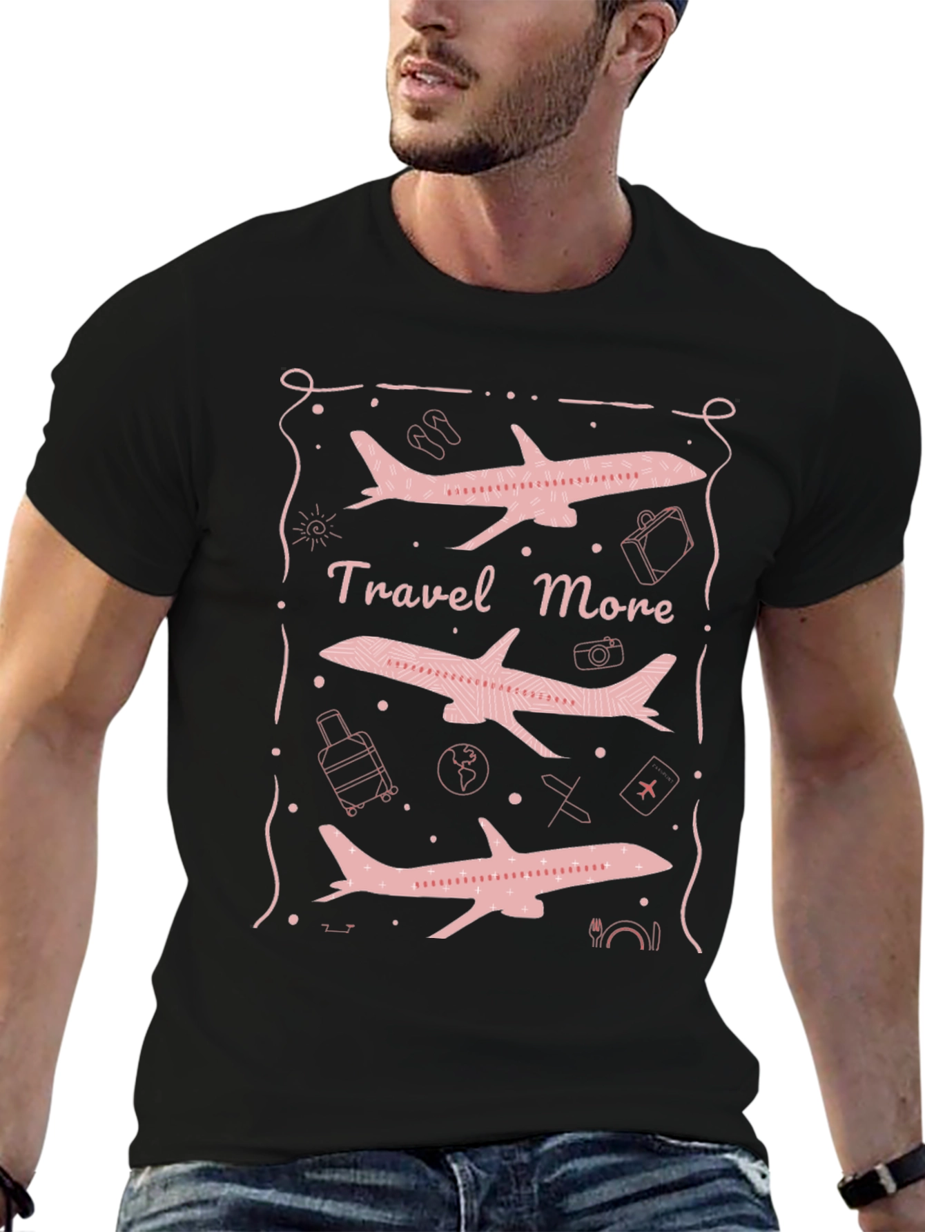Travel More Airplane Graphic Tee - Black