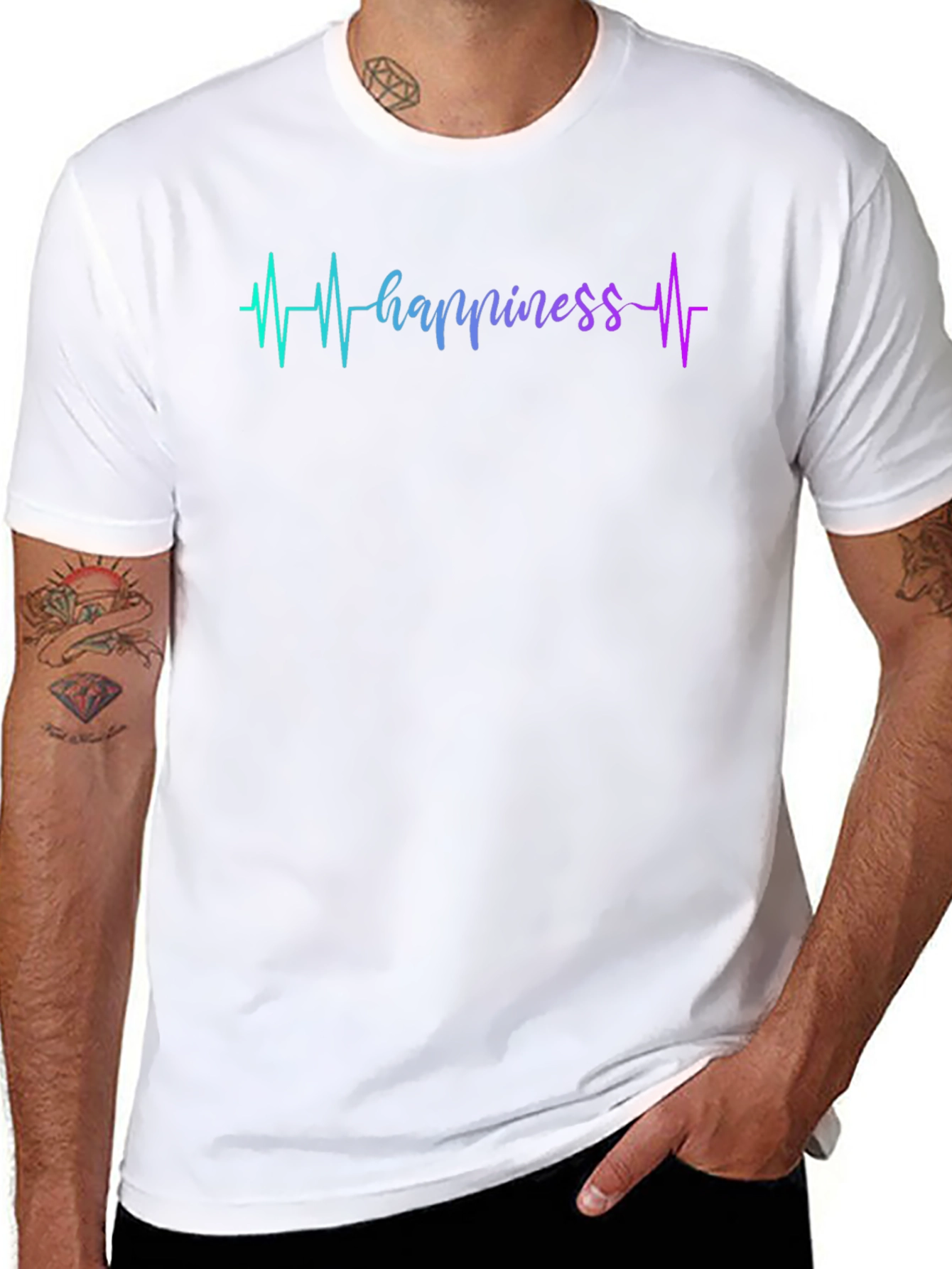 Happiness Heartbeat Graphic Black T-Shirt