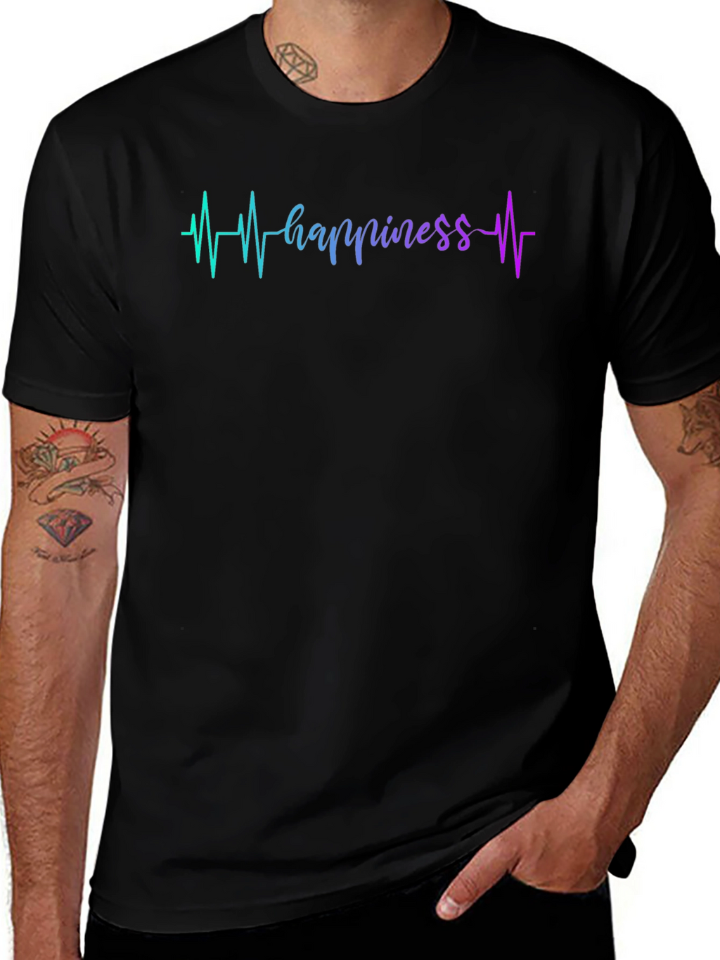 Happiness Heartbeat Graphic Black T-Shirt