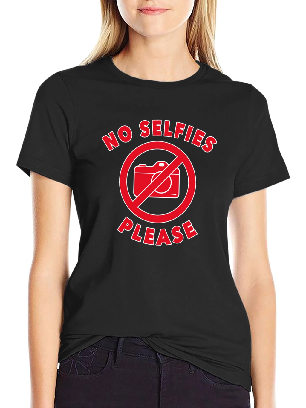 No Selfies Please T-Shirt - Black Graphic Tee