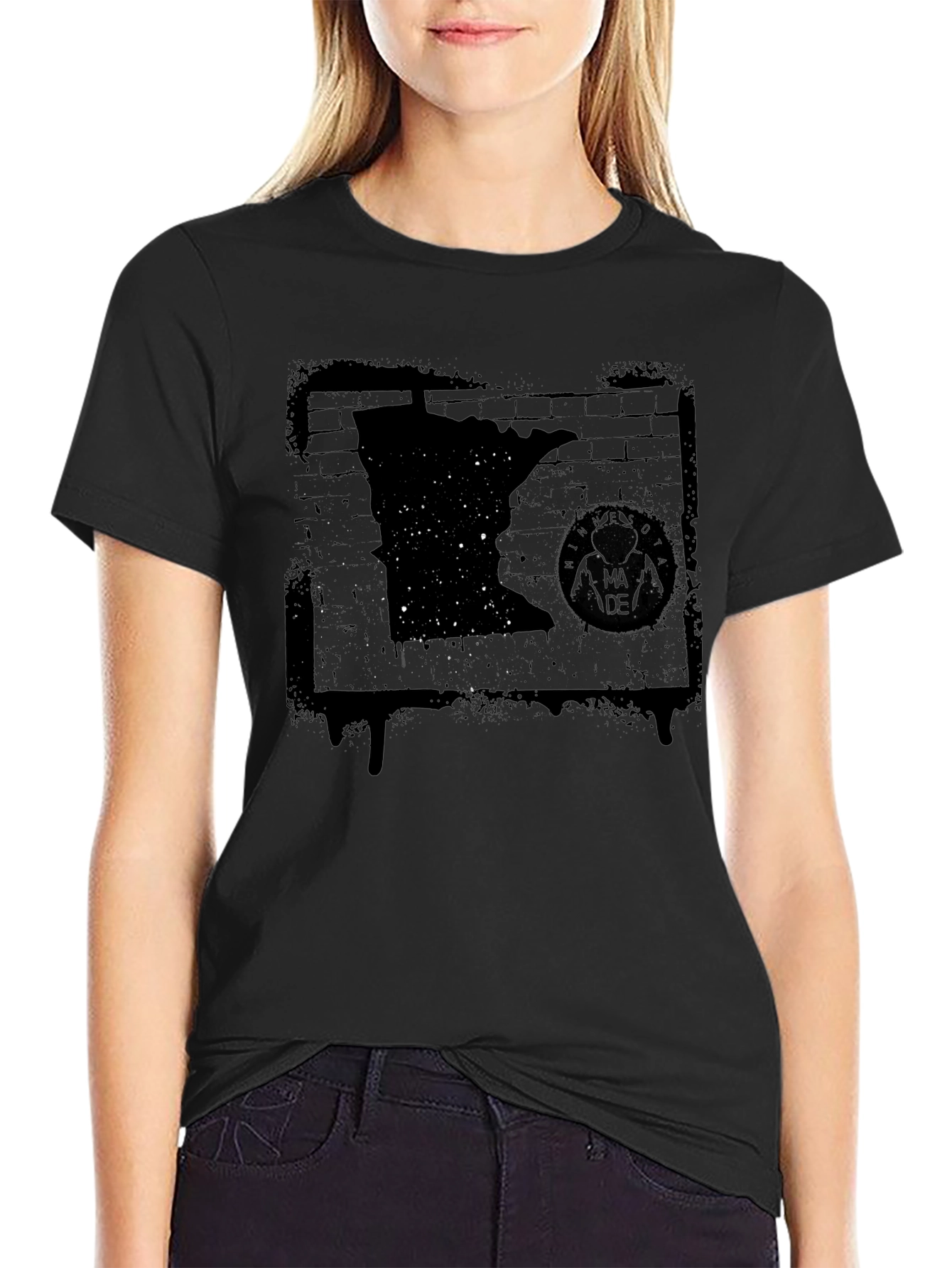 Minnesota State Graphic T-Shirt - Distressed Black