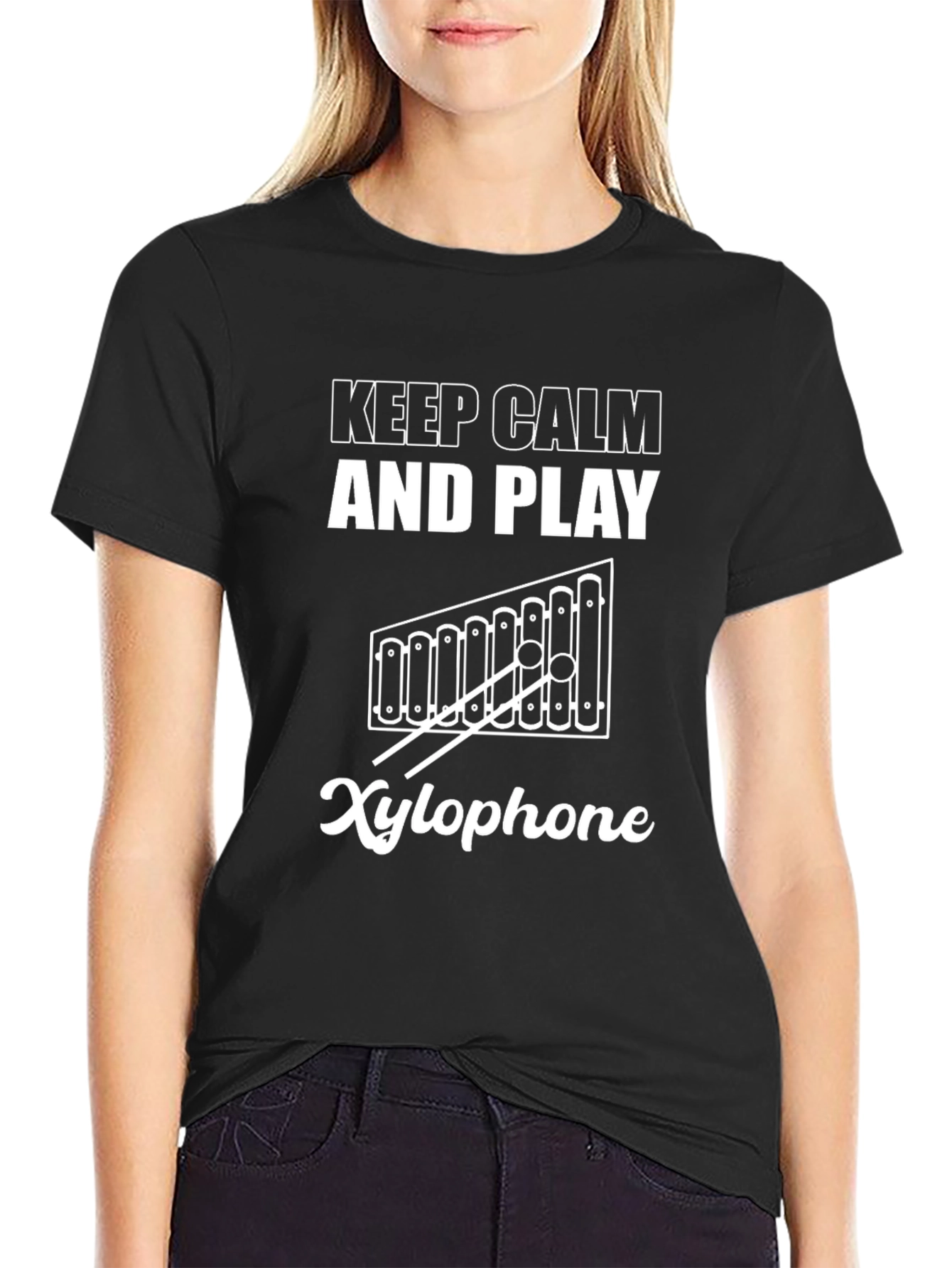 Keep Calm & Play Xylophone Black T-Shirt Music Lover