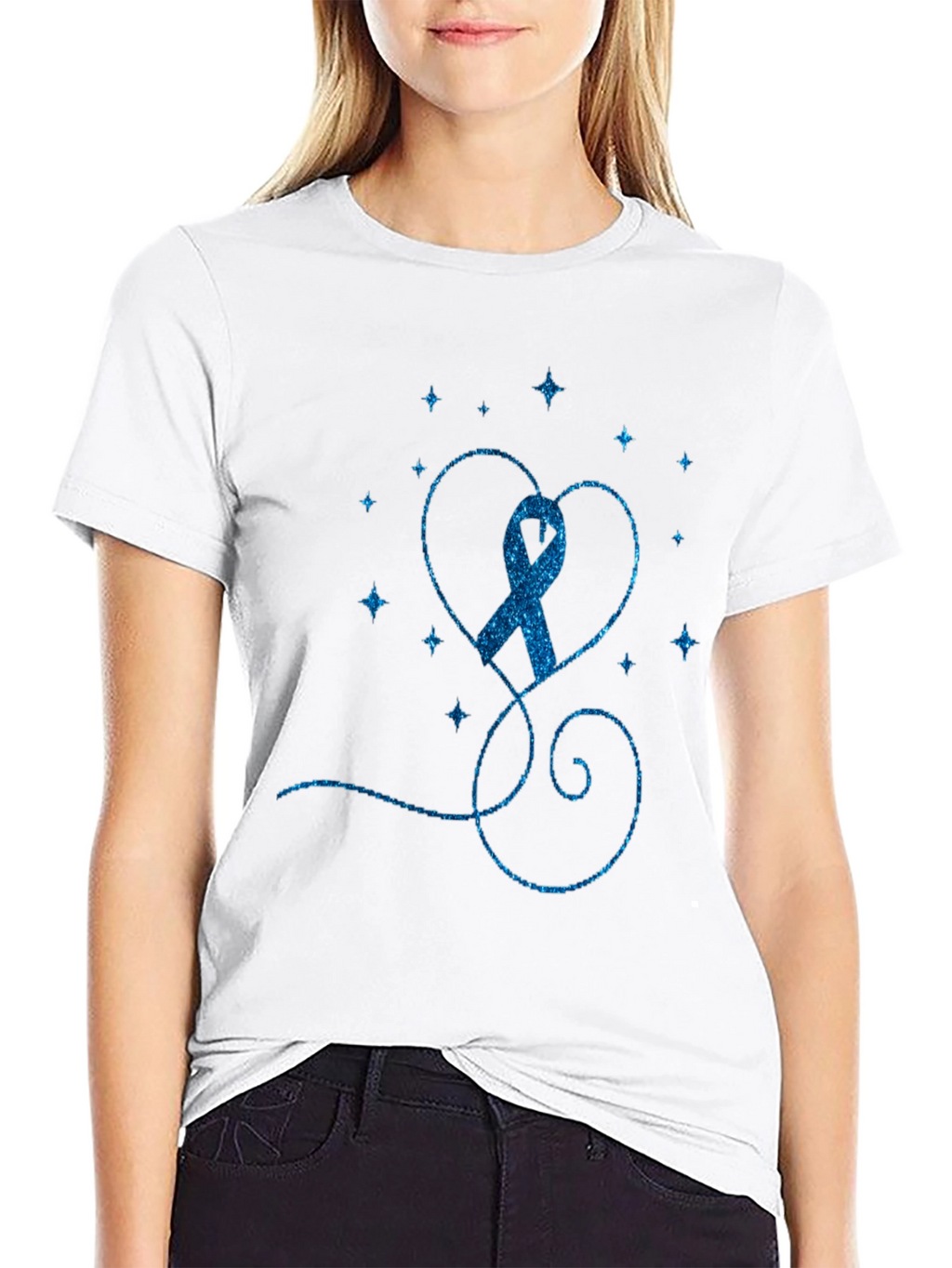 Blue Ribbon Heart Graphic Tee - Awareness Shirt