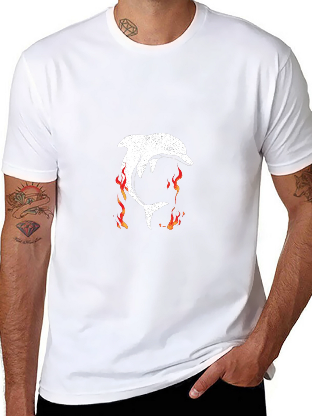 Flaming Dolphin Graphic Tee - Black