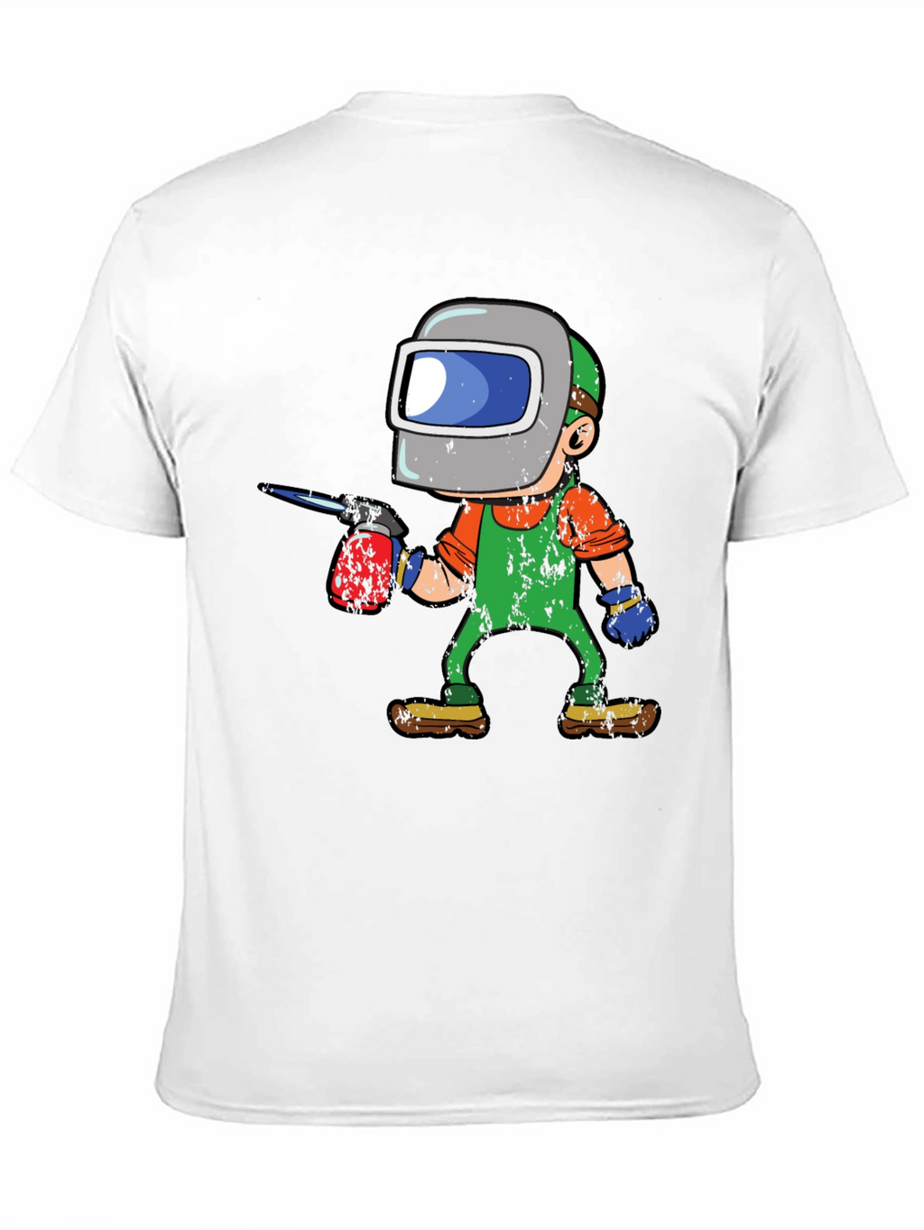 Welder Cartoon Graphic Tee - Black Cotton T-Shirt