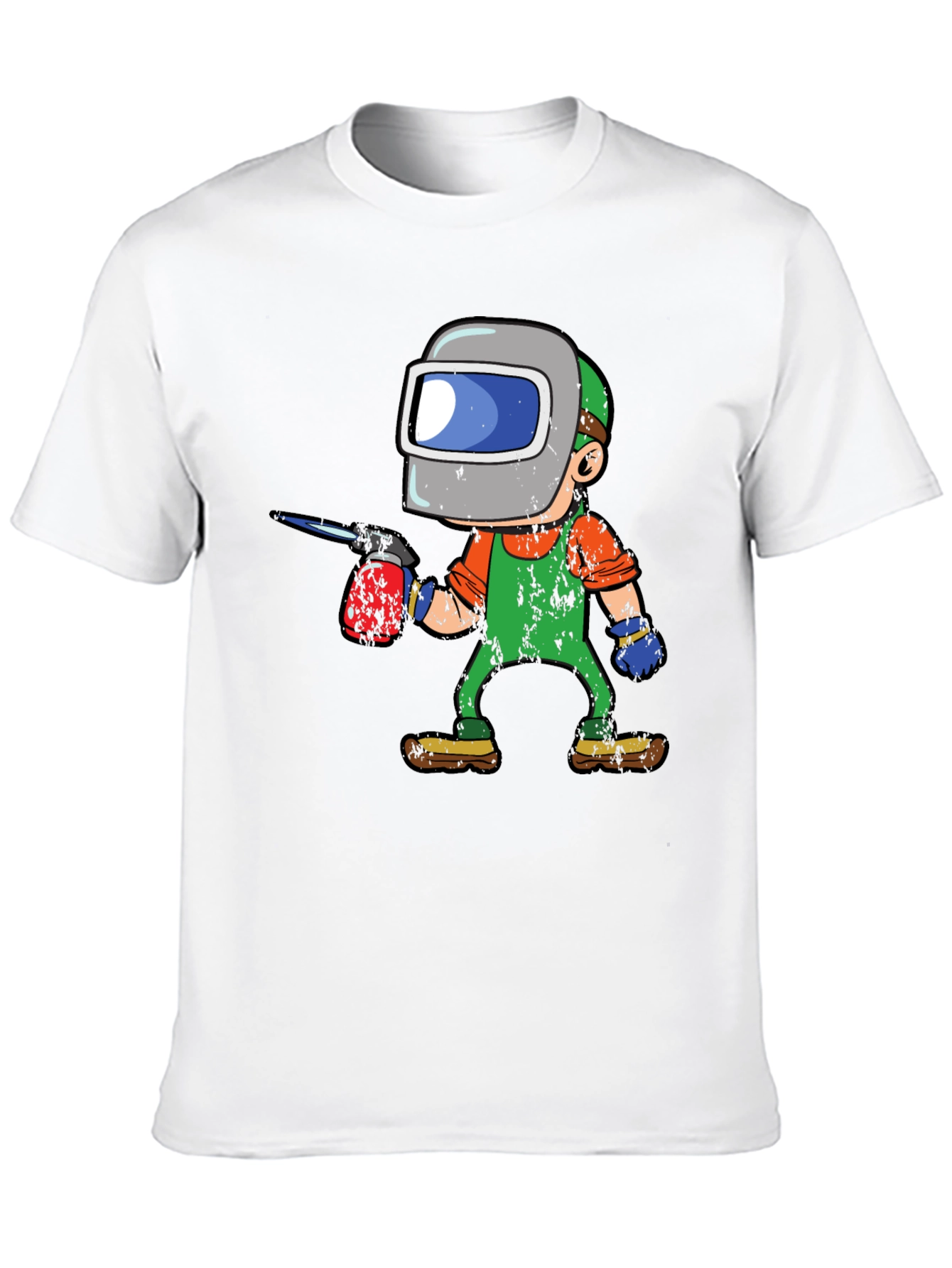 Welder Cartoon Graphic Tee - Black Cotton T-Shirt