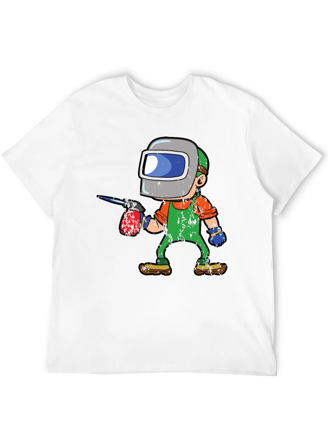 Welder Cartoon Graphic Tee - Black Cotton T-Shirt