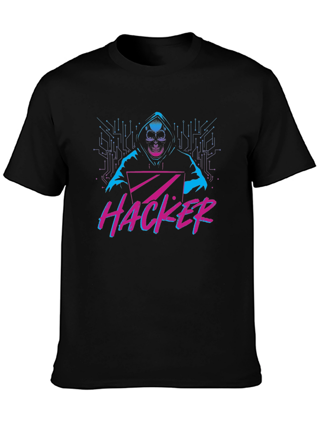 Hacker Graphic T-Shirt - Skull & Laptop Design
