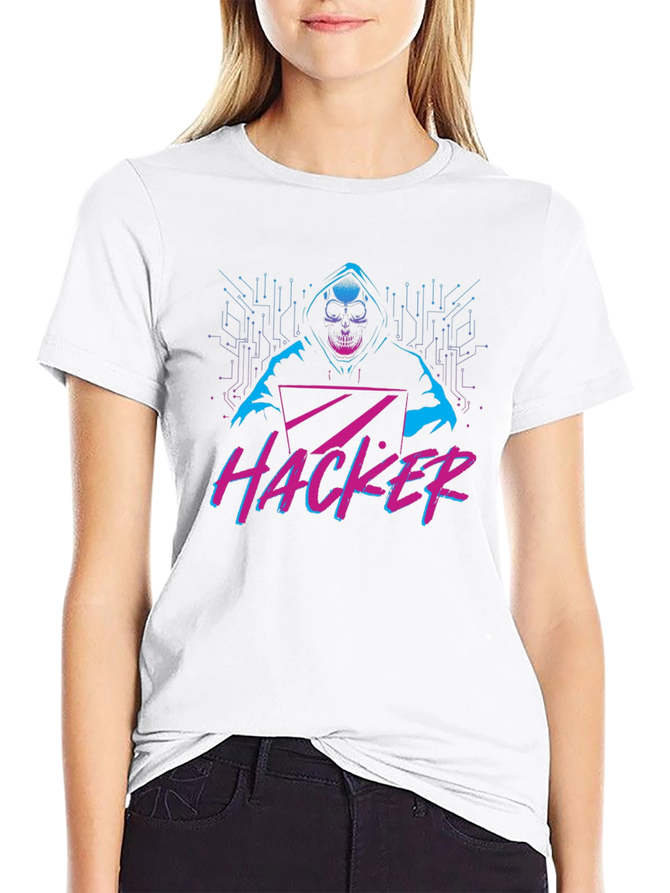 Hacker Graphic T-Shirt - Skull & Laptop Design