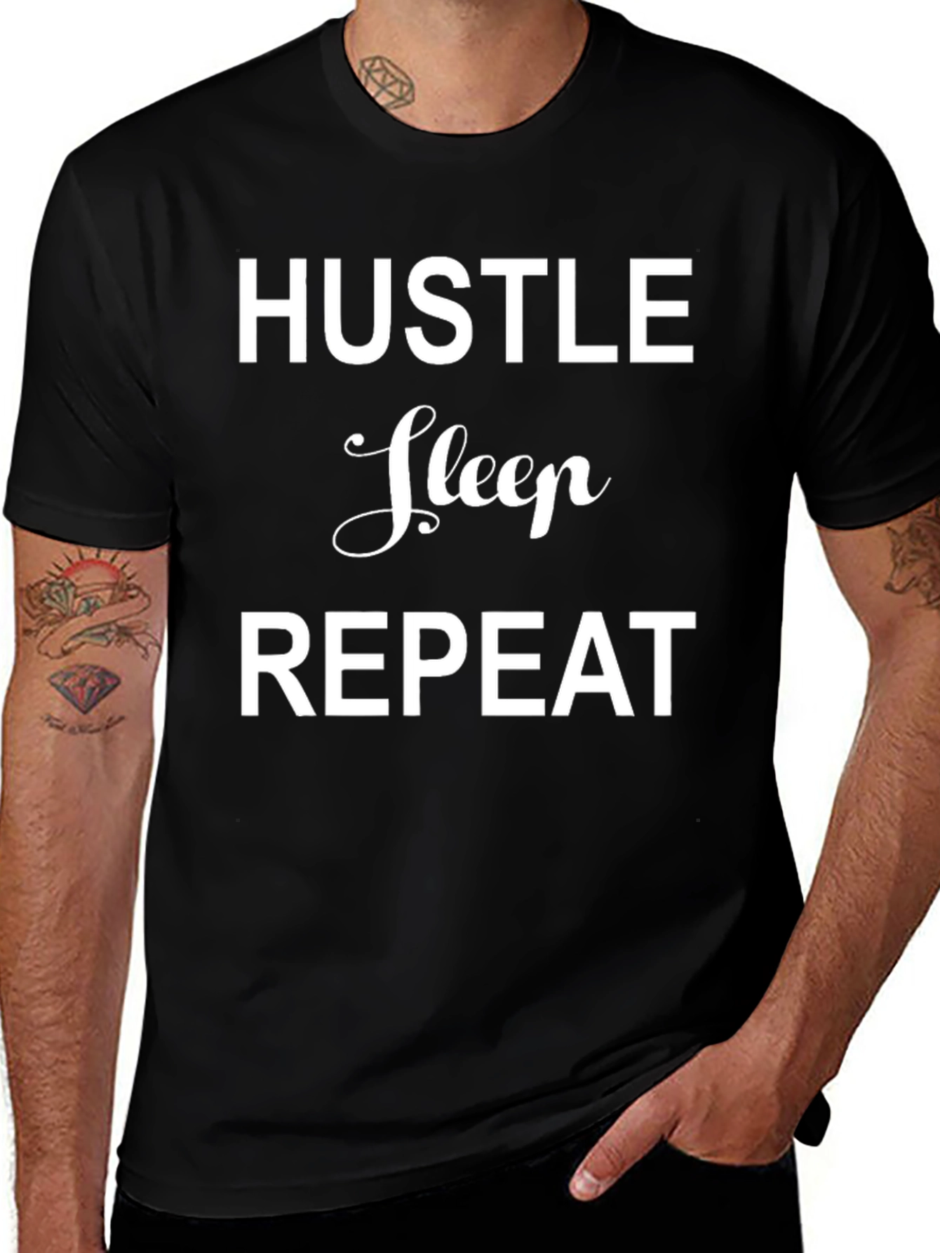 Hustle Sleep Repeat Graphic Tee - Black Casual T-Shirt