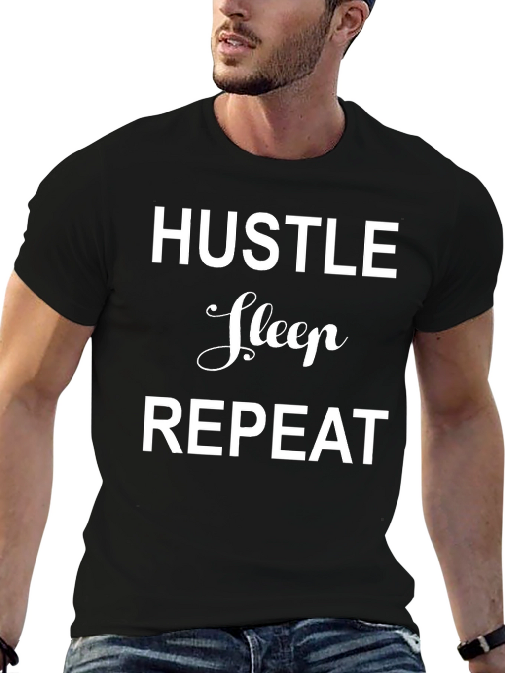 Hustle Sleep Repeat Graphic Tee - Black Casual T-Shirt