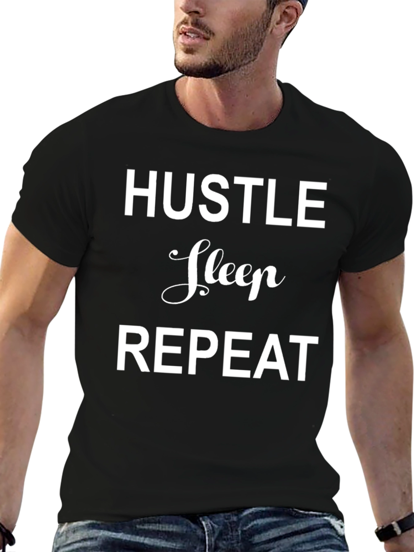 Hustle Sleep Repeat Graphic Tee - Black Casual T-Shirt