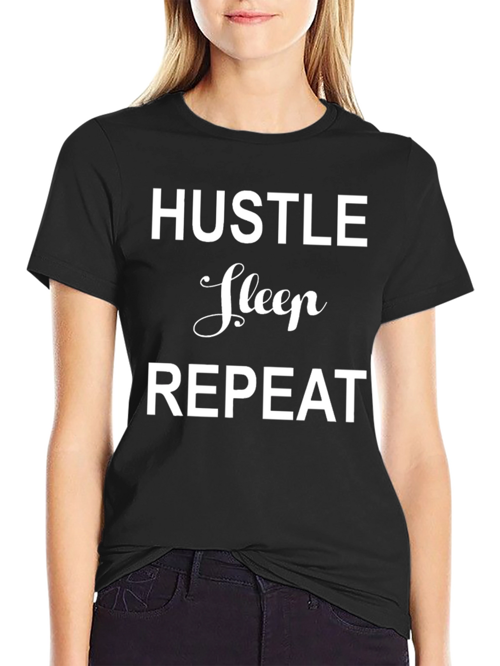 Hustle Sleep Repeat Graphic Tee - Black Casual T-Shirt