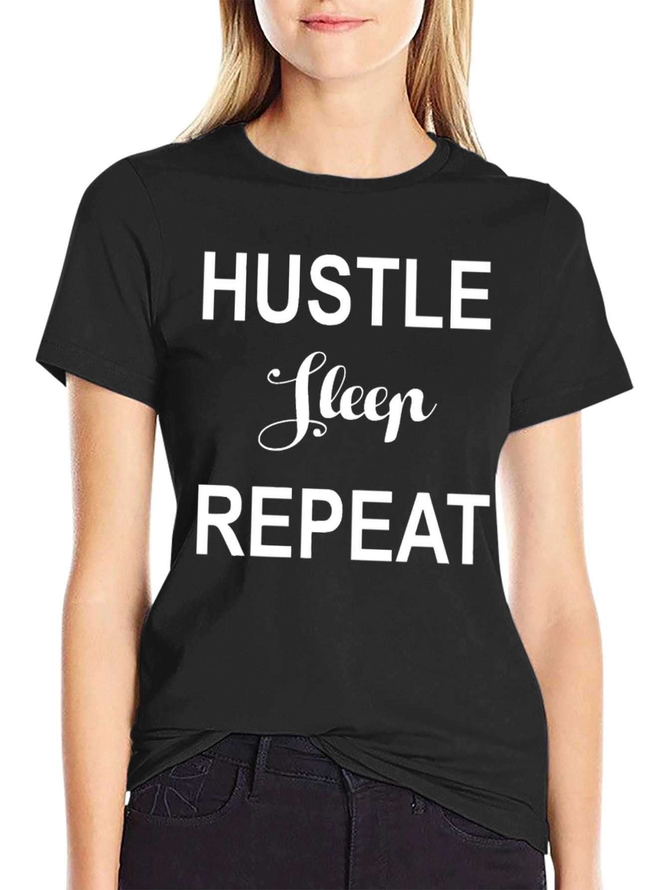 Hustle Sleep Repeat Graphic Tee - Black Casual T-Shirt