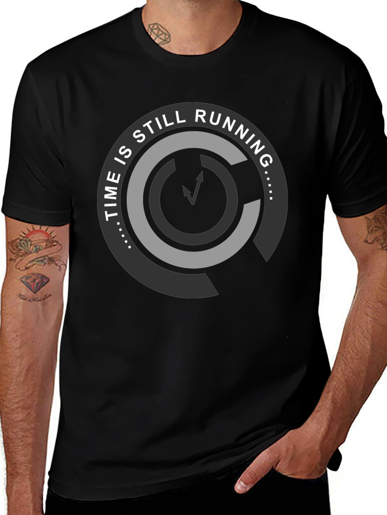 Time Is Still Running Graphic Tee - Black Cotton