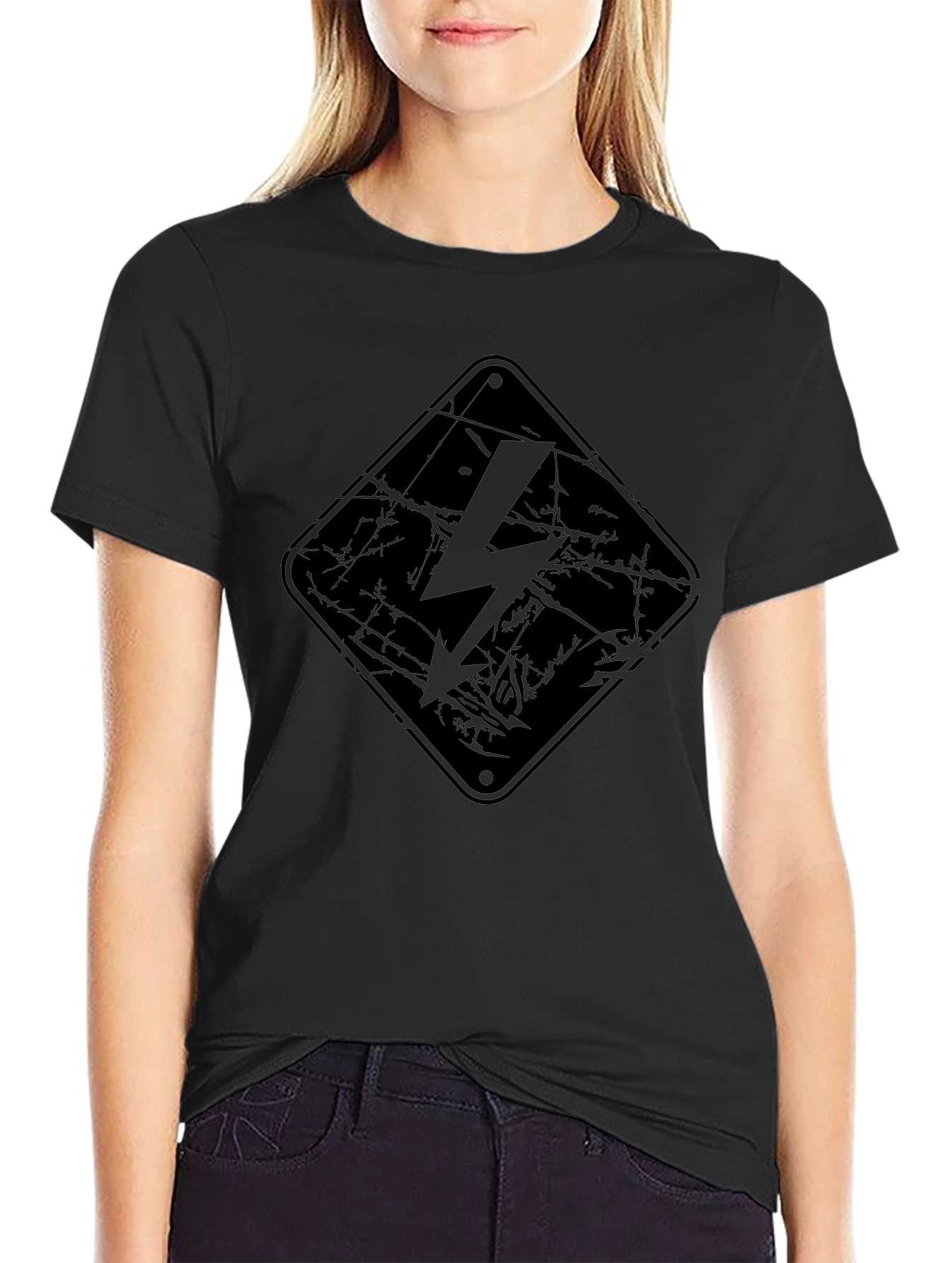 Distressed High Voltage Graphic Black T-Shirt