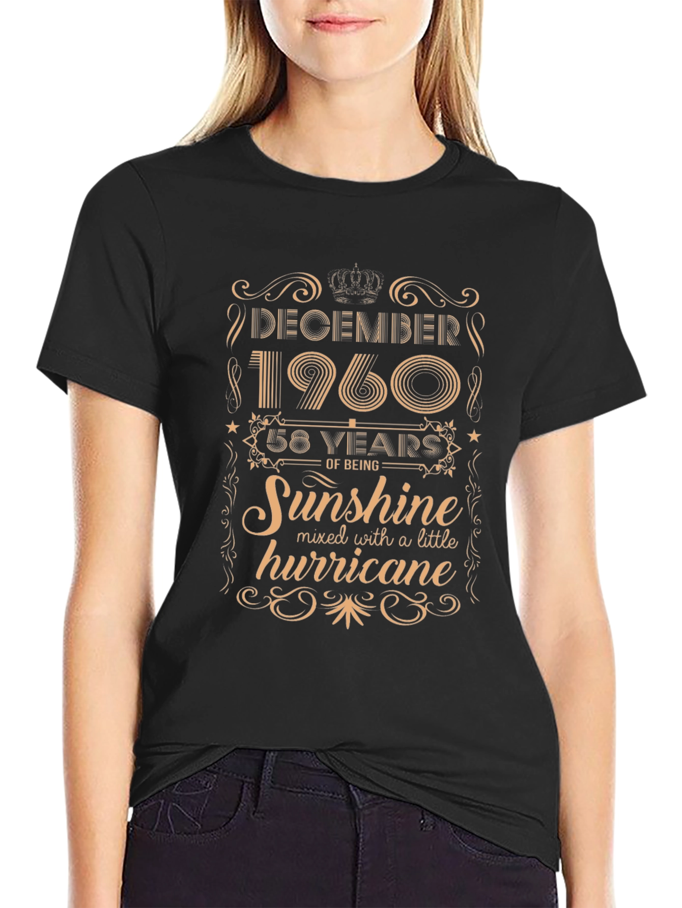 December 1960 Birthday T-Shirt - 58 Years of Sunshine & Hurricane
