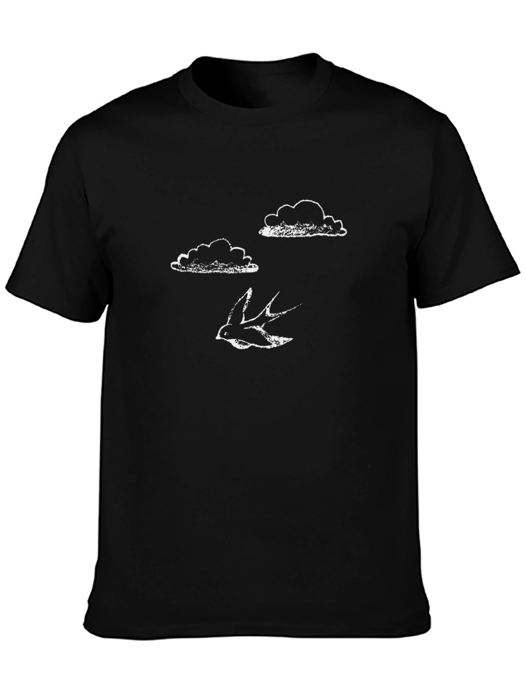 Black T-Shirt with Bird & Cloud Design