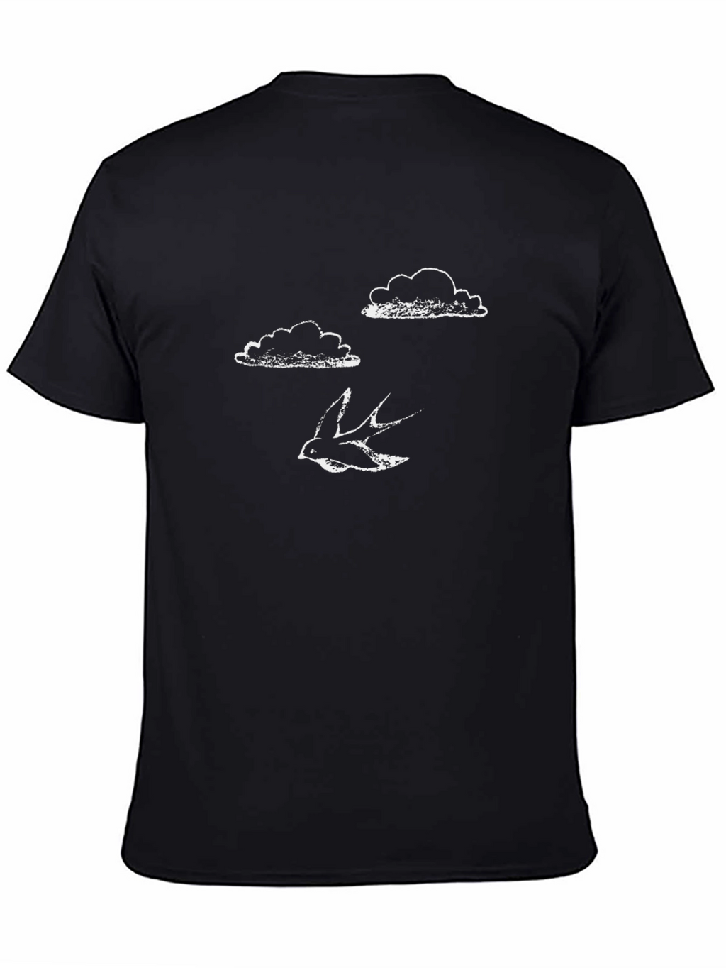 Black T-Shirt with Bird & Cloud Design