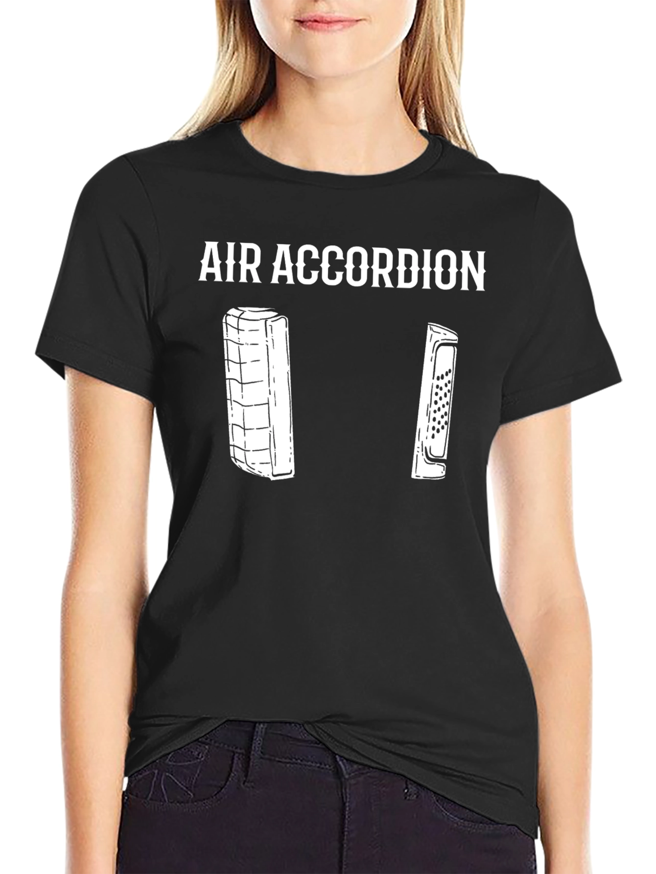 Air Accordion Black T-Shirt Funny Music Tee