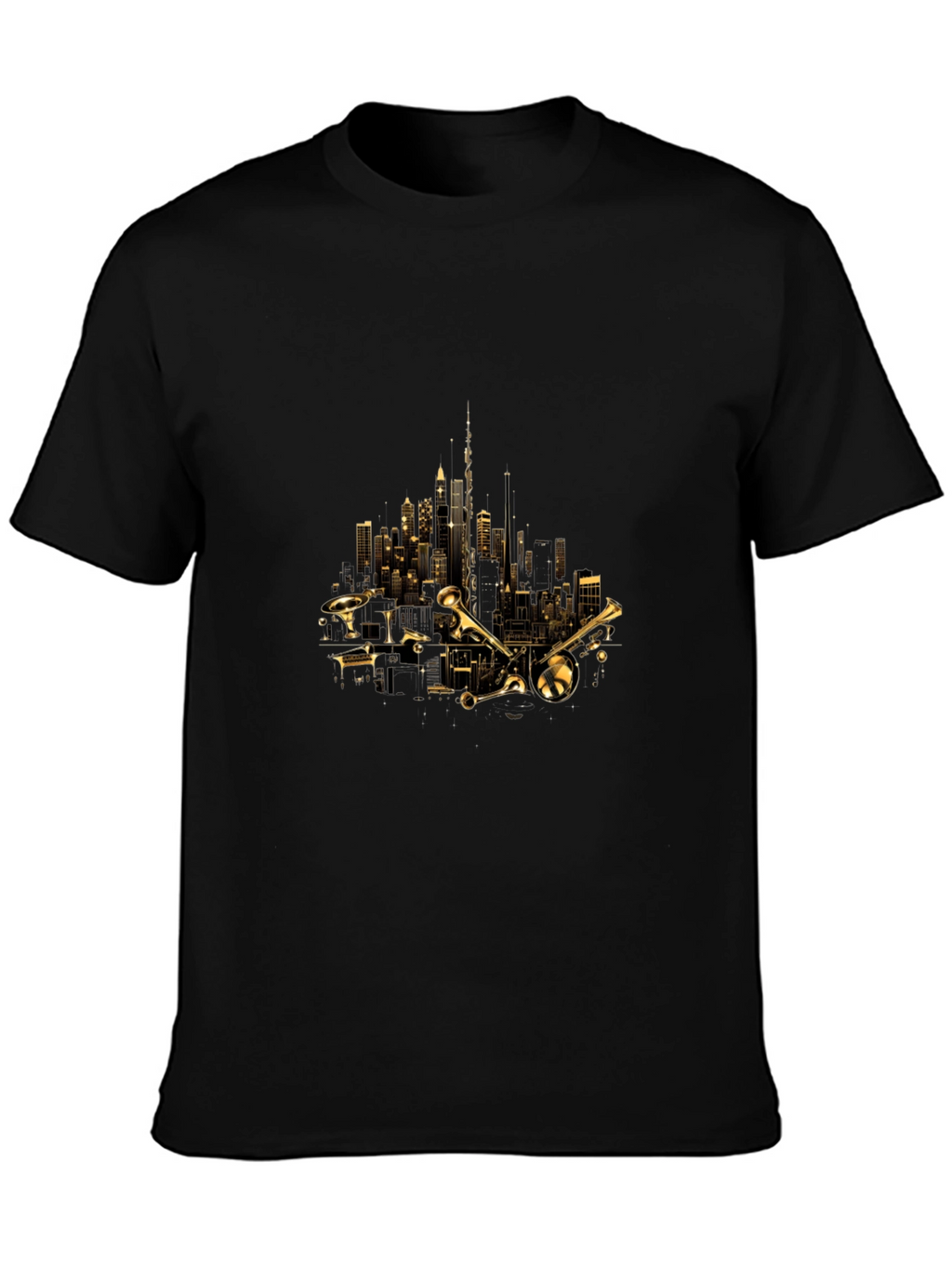 Cityscape Trumpet Graphic Tee - Black