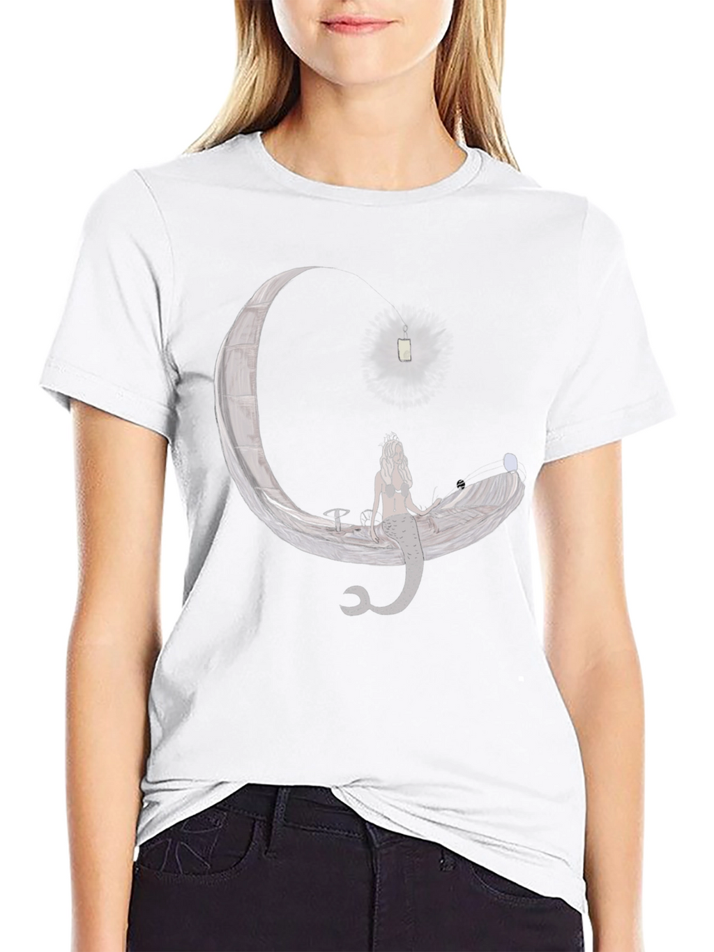 Mermaid Moon Boat Graphic T-Shirt - Unique Design