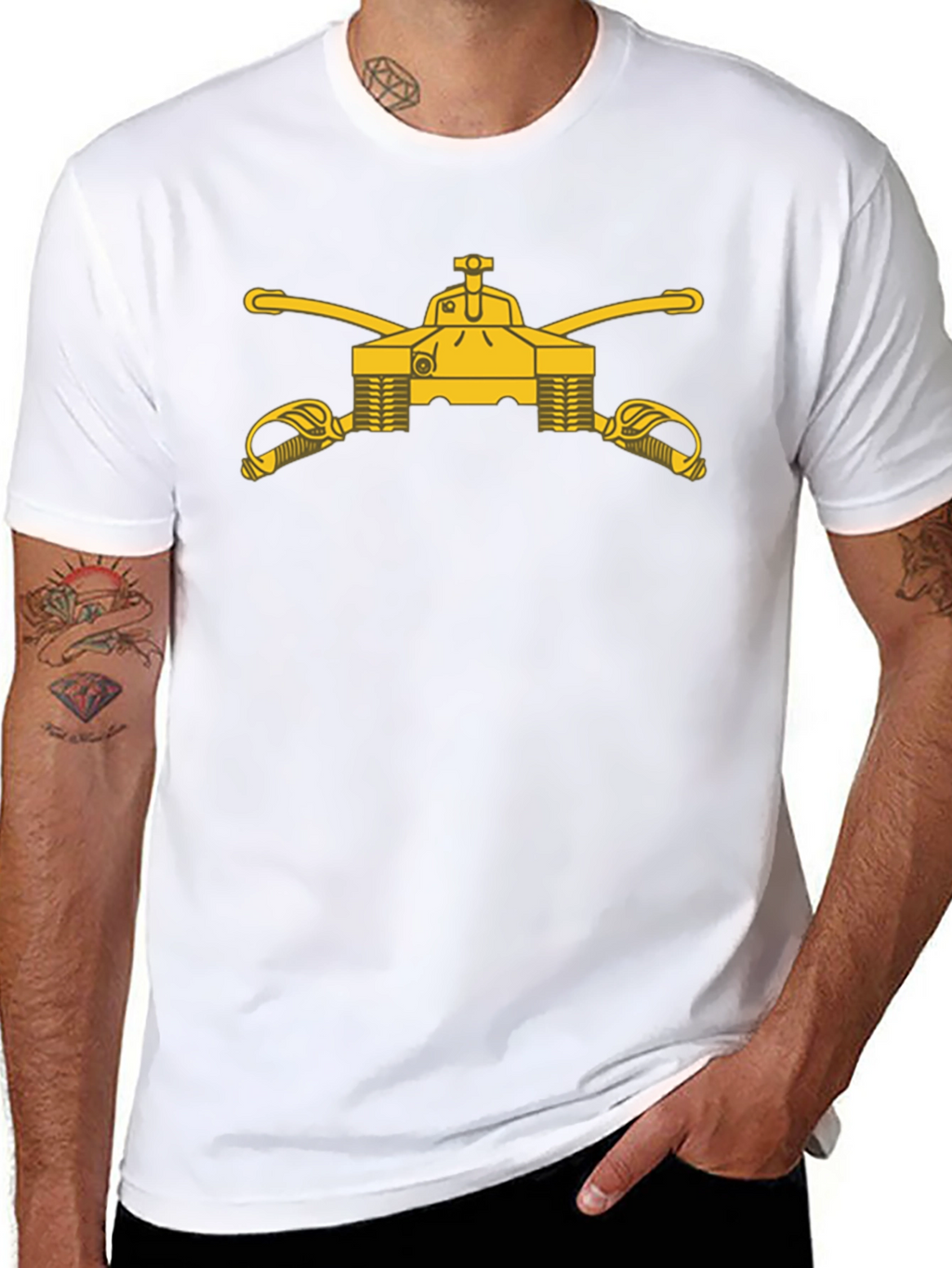 Black T-Shirt with Cavalry Tank & Swords Graphic