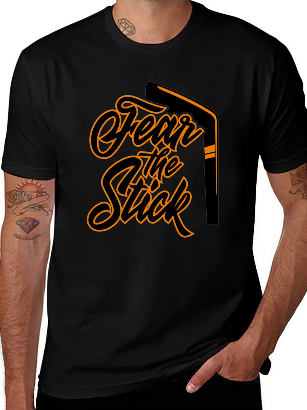 Fear the Stick Hockey Graphic Tee - Black
