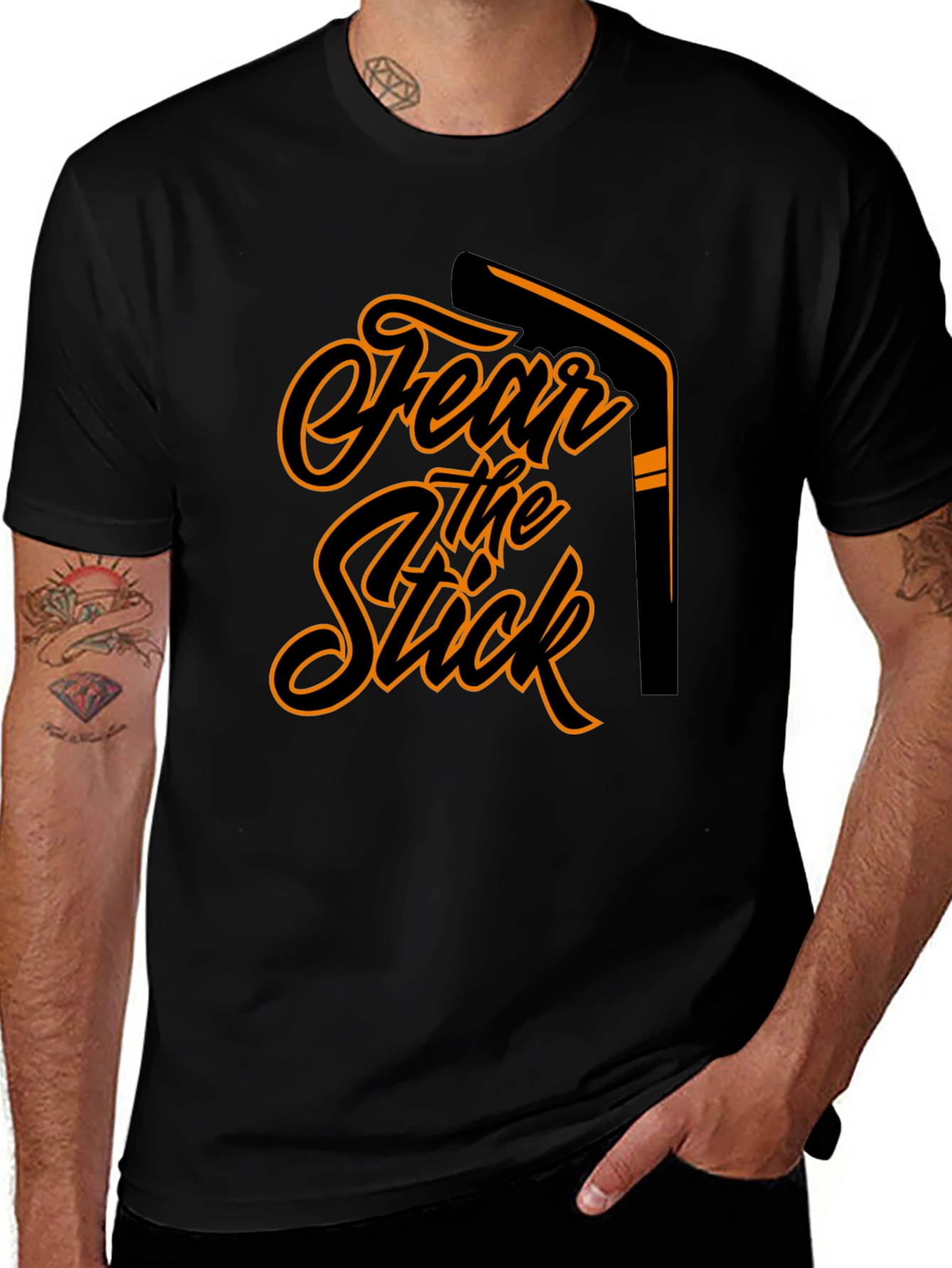 Fear the Stick Hockey Graphic Tee - Black
