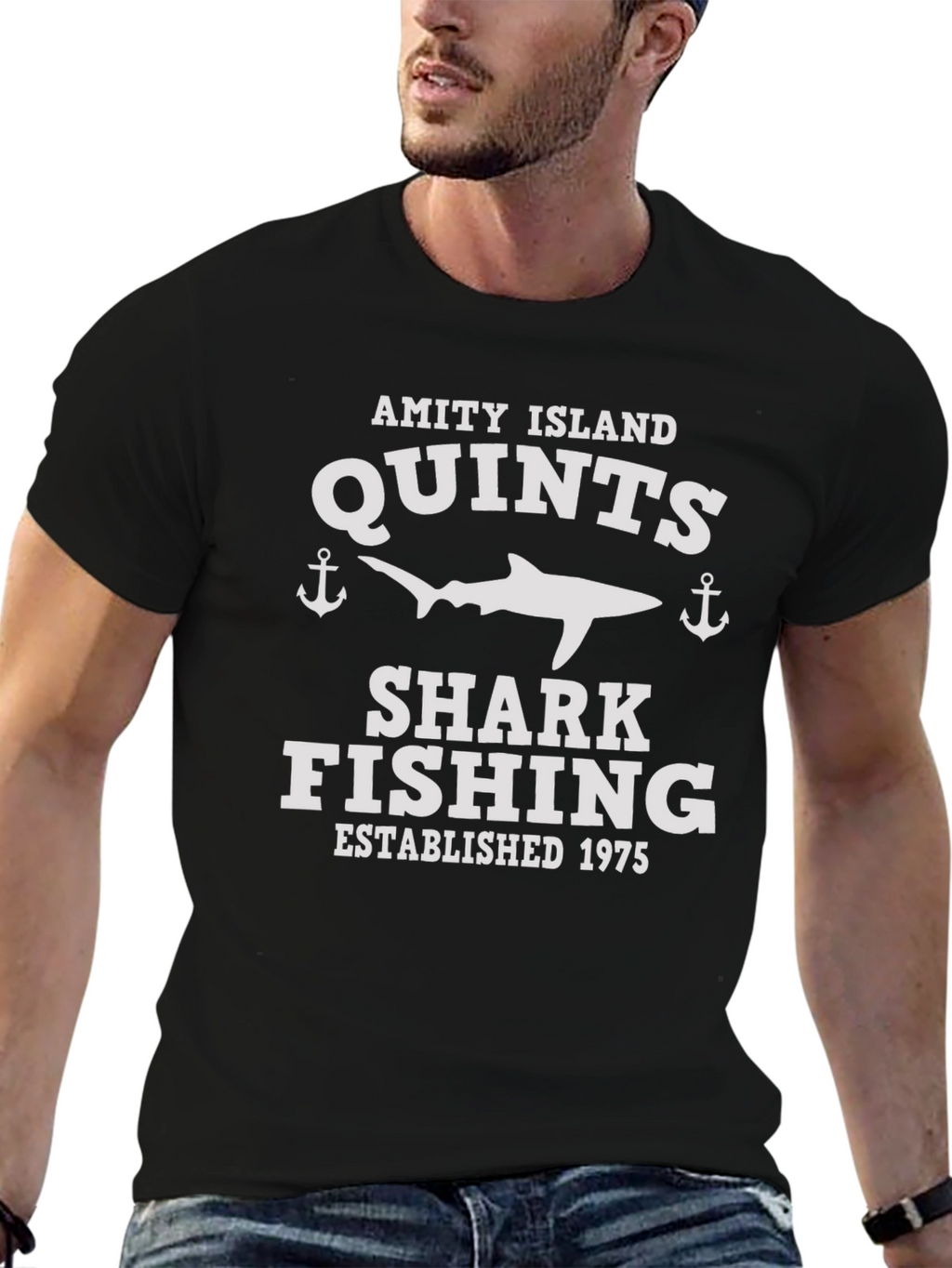 Quints Shark Fishing Black T-Shirt