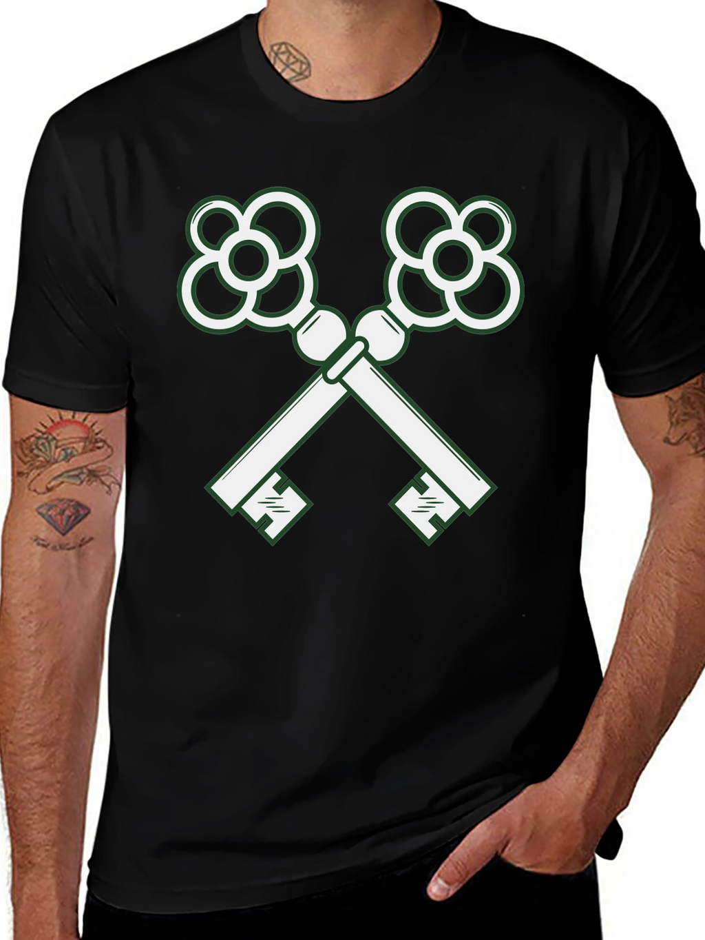 Crossed Keys Graphic Tee - Stylish Black T-Shirt
