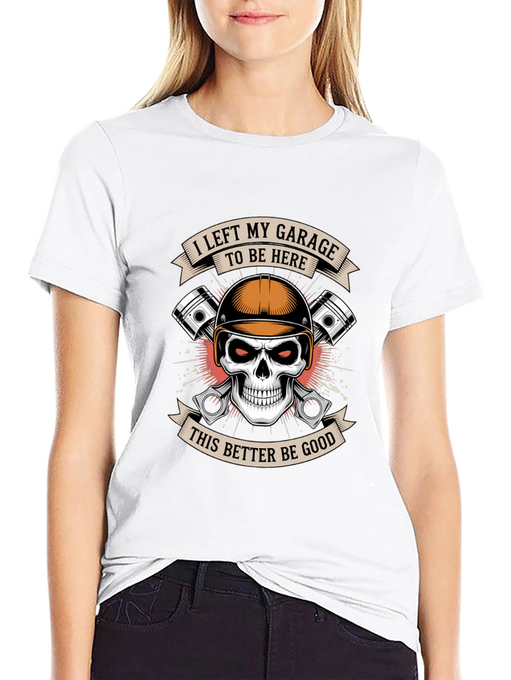 Garage Humor Graphic T-Shirt: Skull & Pistons