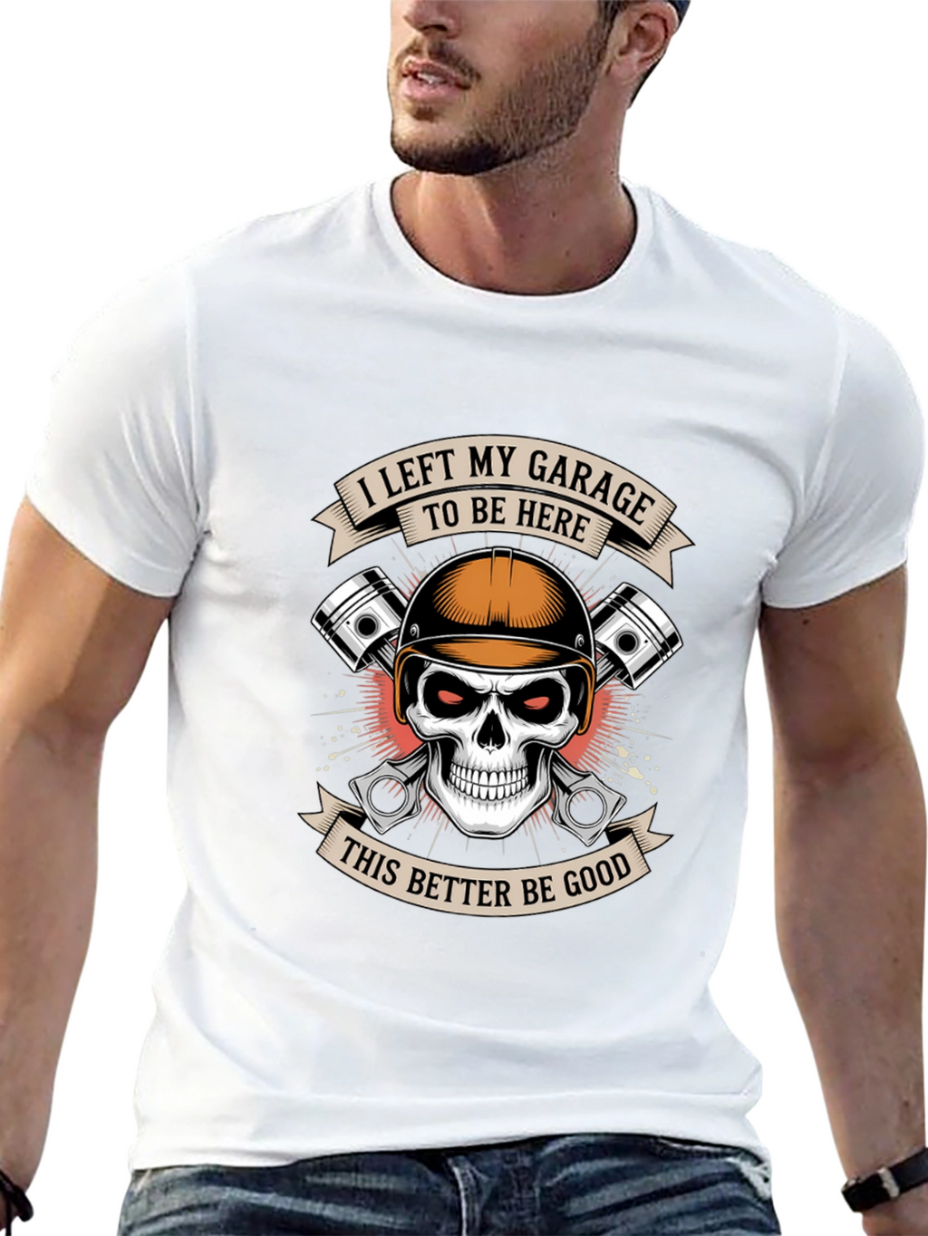 Garage Humor Graphic T-Shirt: Skull & Pistons