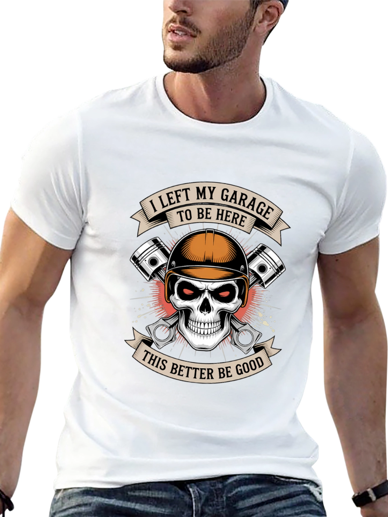 Garage Humor Graphic T-Shirt: Skull & Pistons